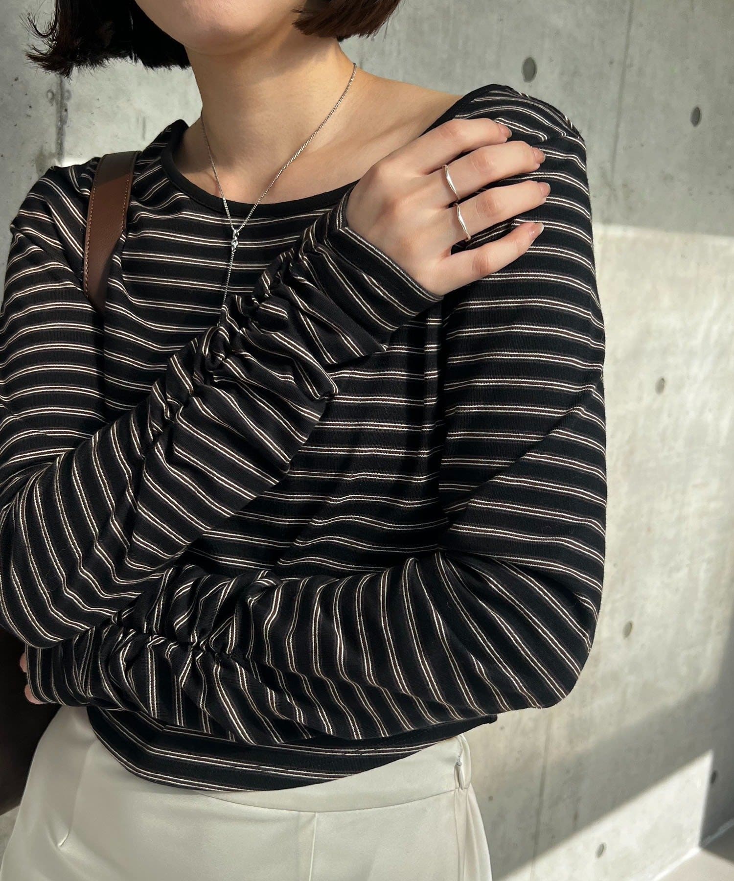 CAPRICIEUX LE'MAGE(カプリシュレマージュ) バックUネッククロップボーダーTシャツ