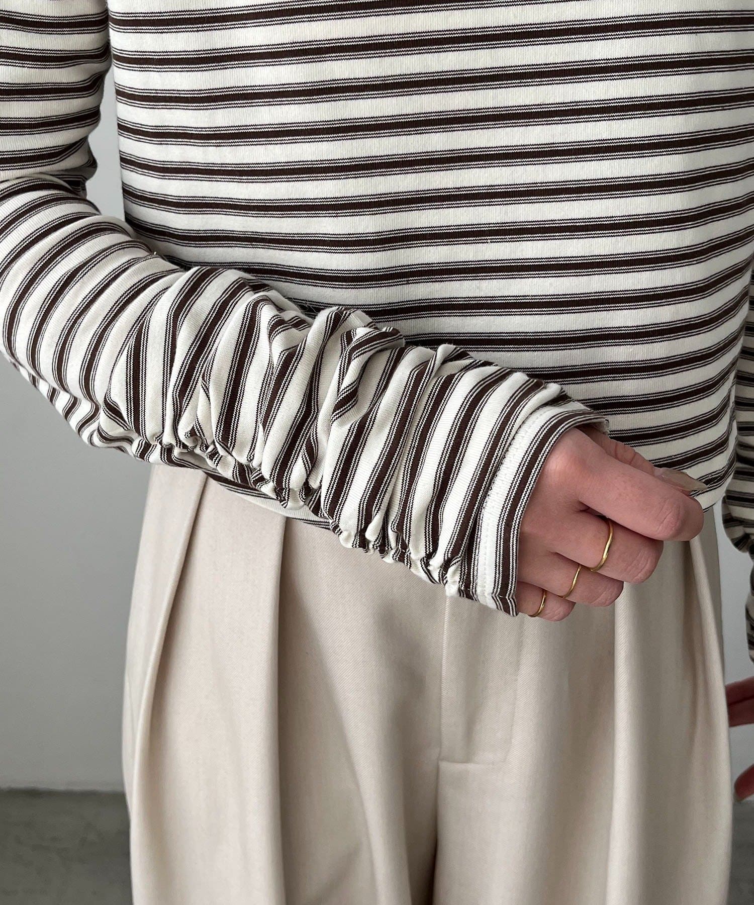 CAPRICIEUX LE'MAGE(カプリシュレマージュ) バックUネッククロップボーダーTシャツ