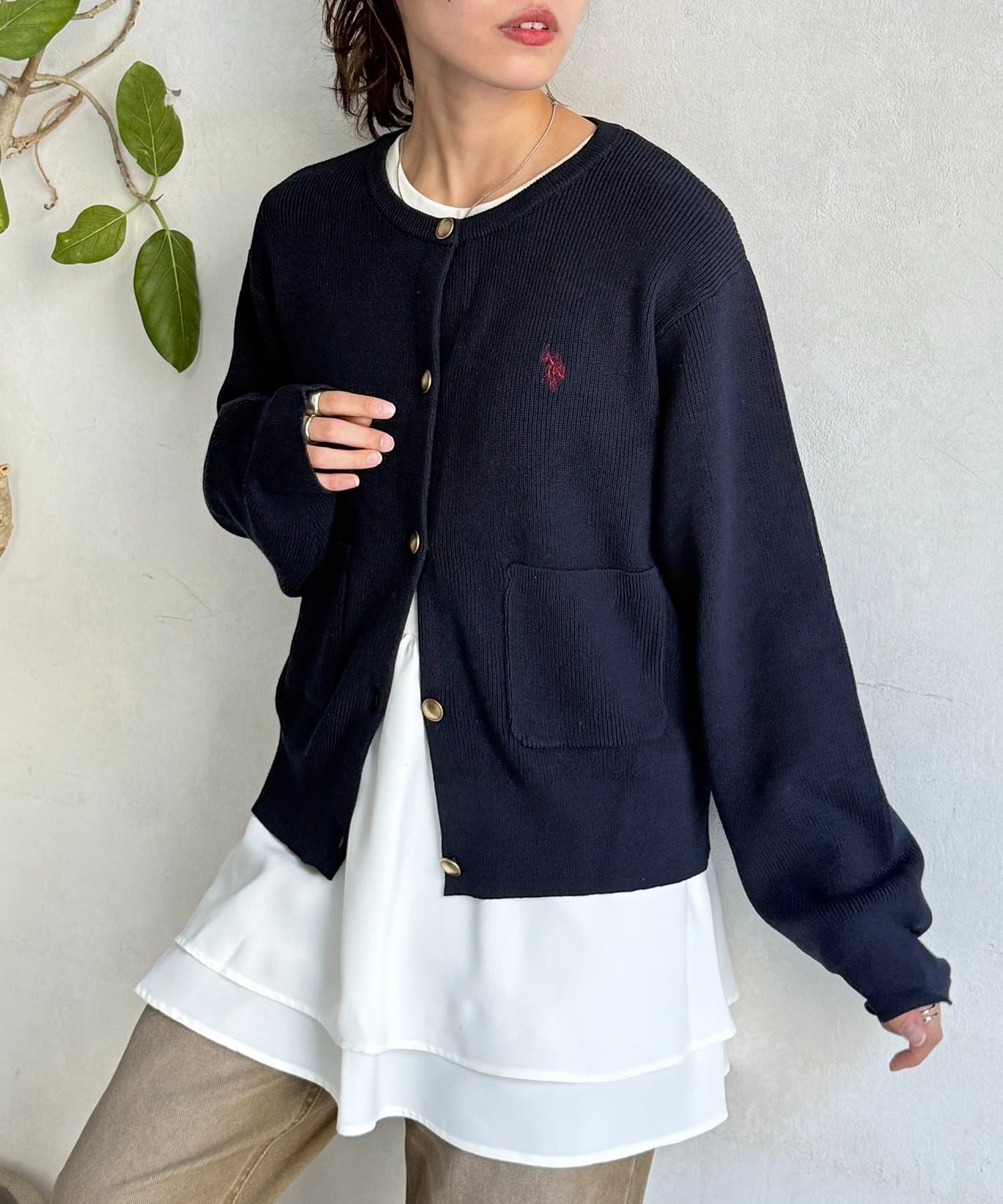 CPCM(シーピーシーエム) 【U.S. POLO ASSN.】畦編み金ボタンカーディガン