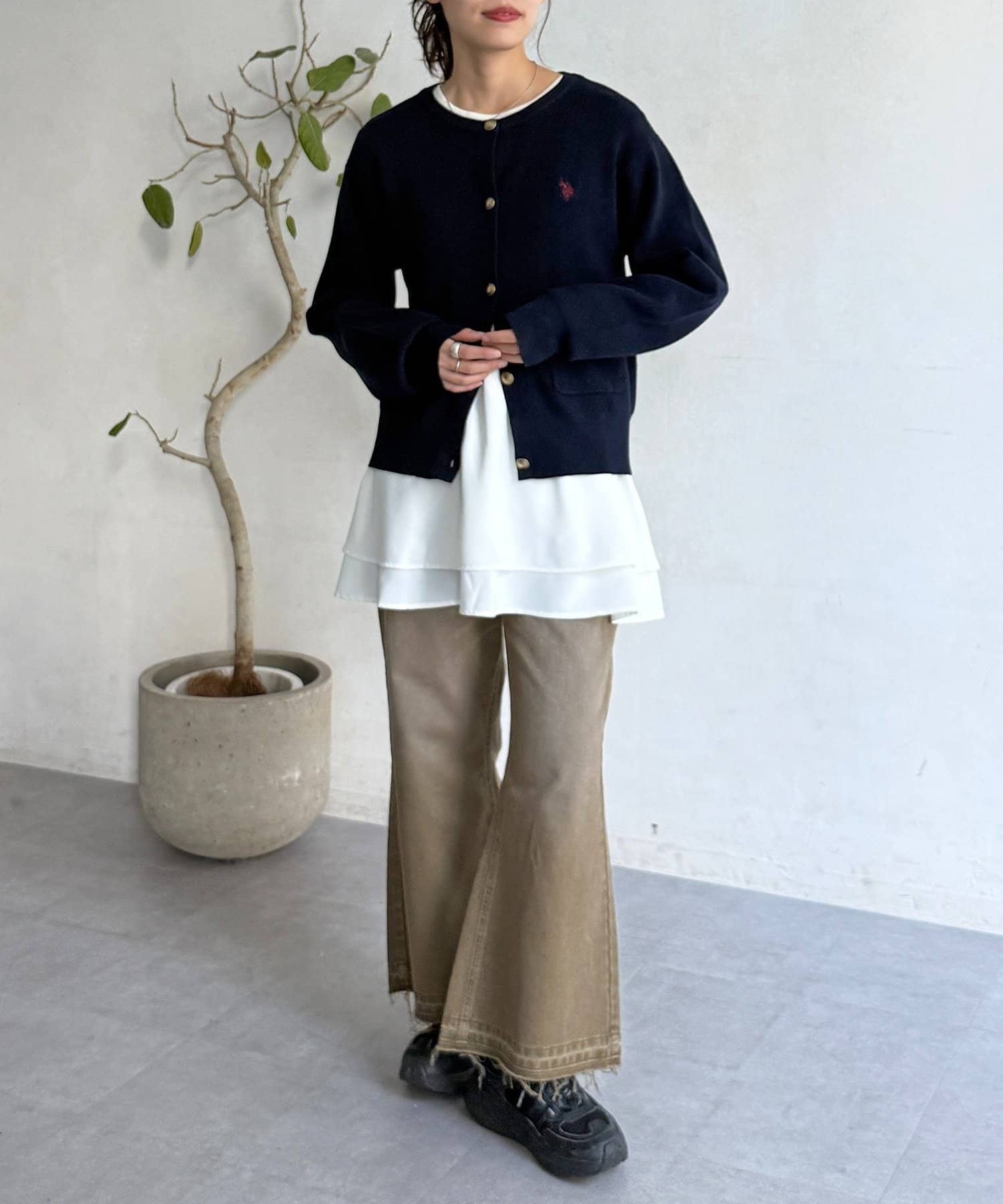 CPCM(シーピーシーエム) 【U.S. POLO ASSN.】畦編み金ボタンカーディガン