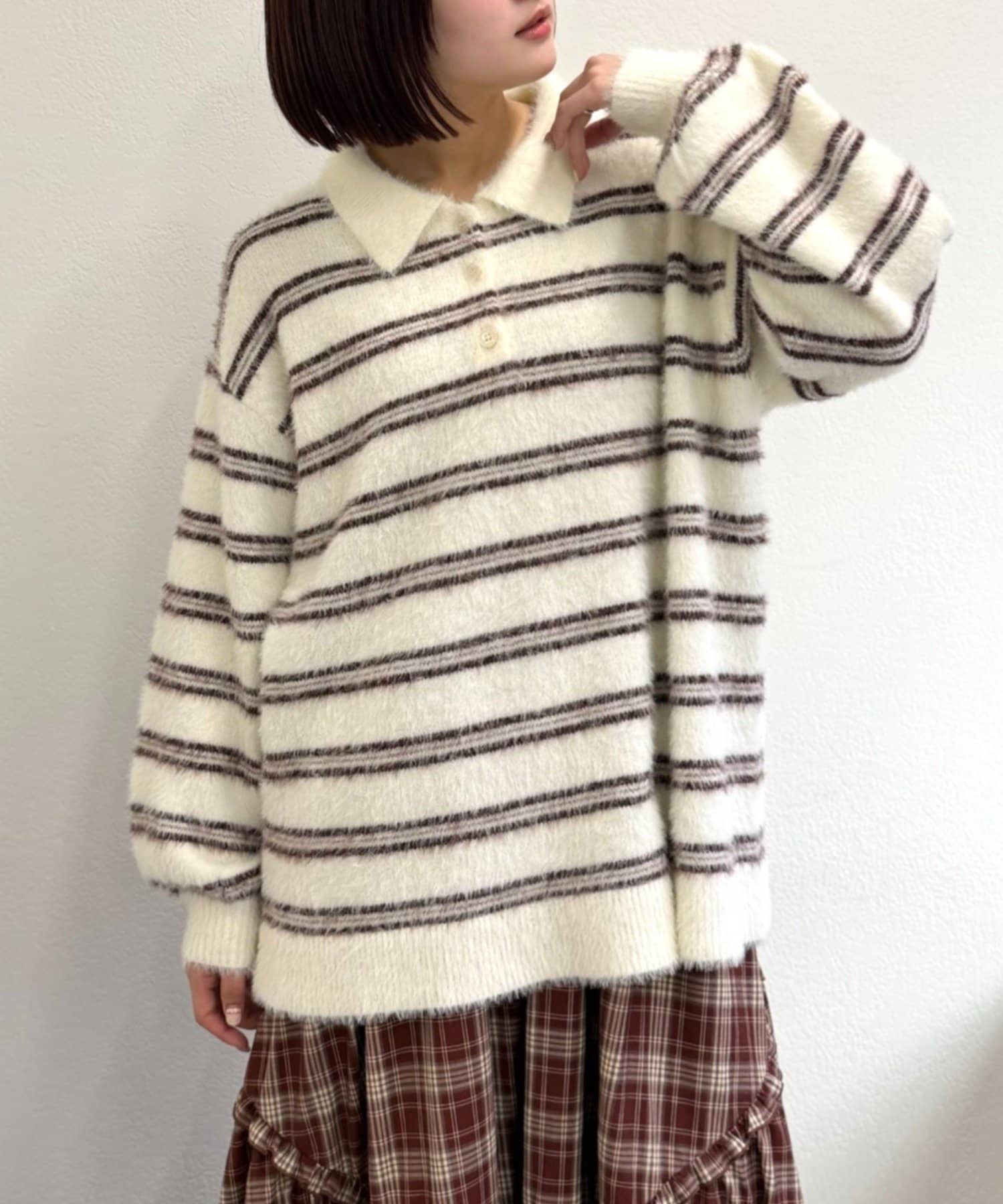 w closet(ダブルクローゼット) シャギーポロニット