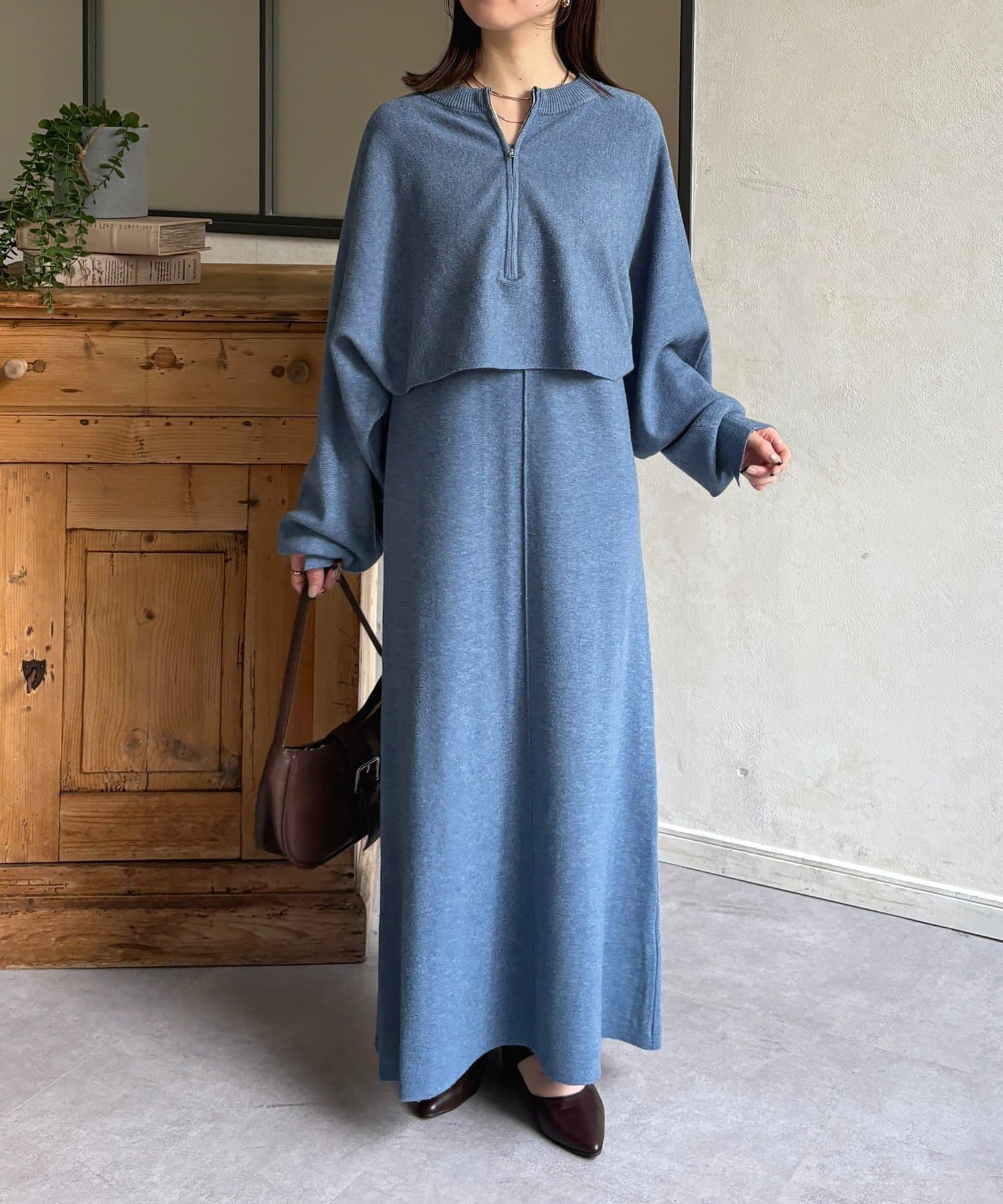 Thevon.(ゼヴォン) クルーネックハーフジップニットアップ