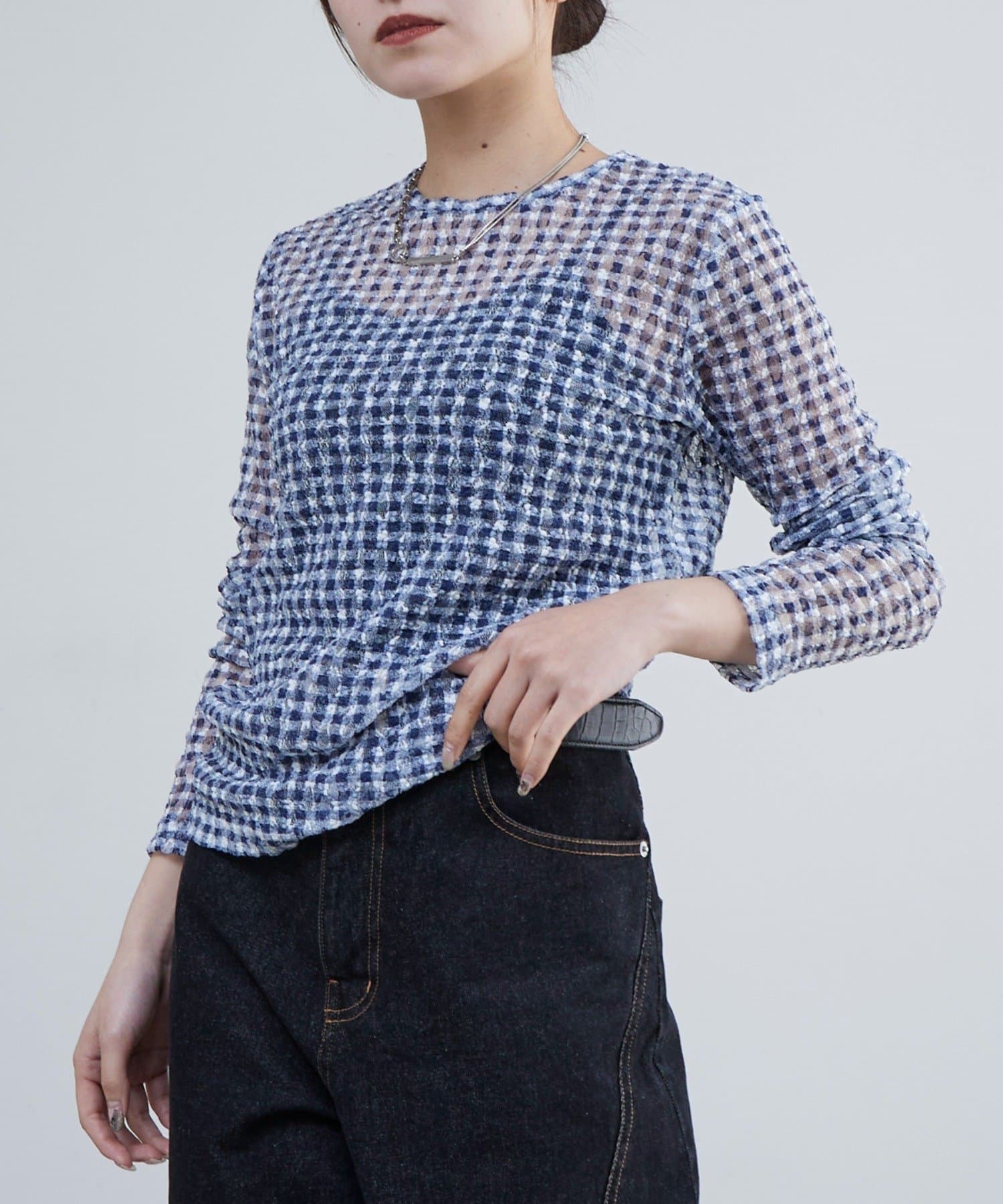 Lui's(ルイス) レースチェックプリントトップス