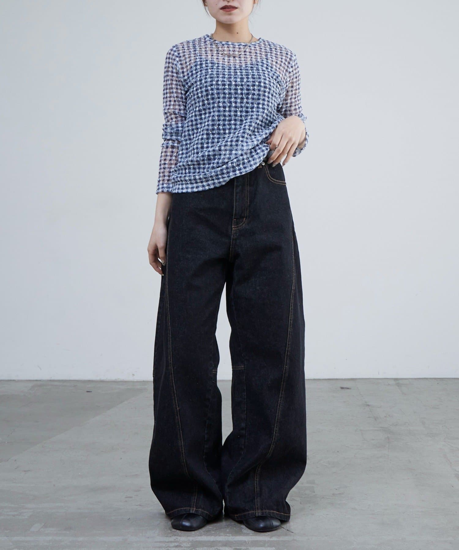 Lui's(ルイス) レースチェックプリントトップス