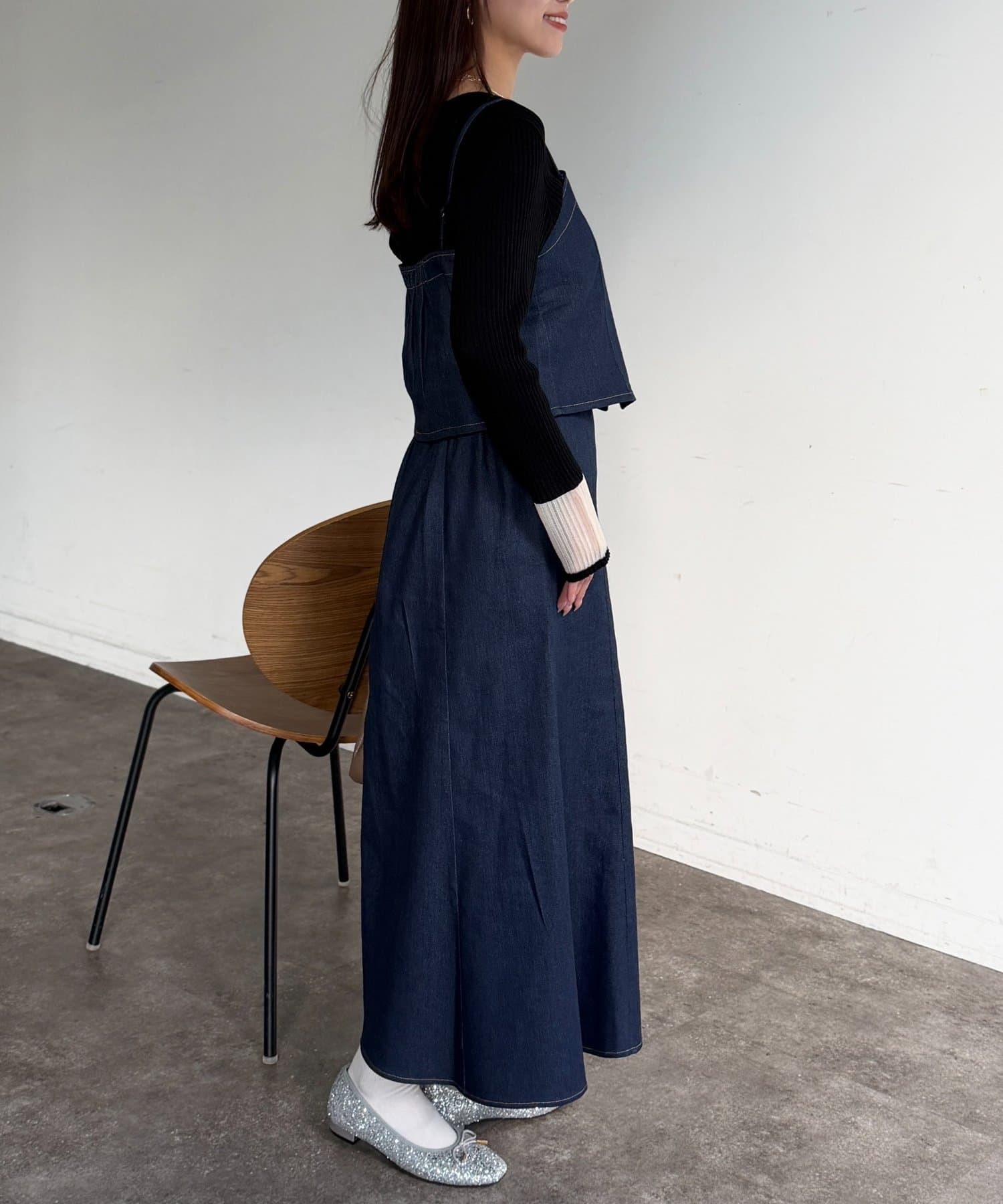 Chez toi(シェトワ) 袖先オーガンジーリブニット