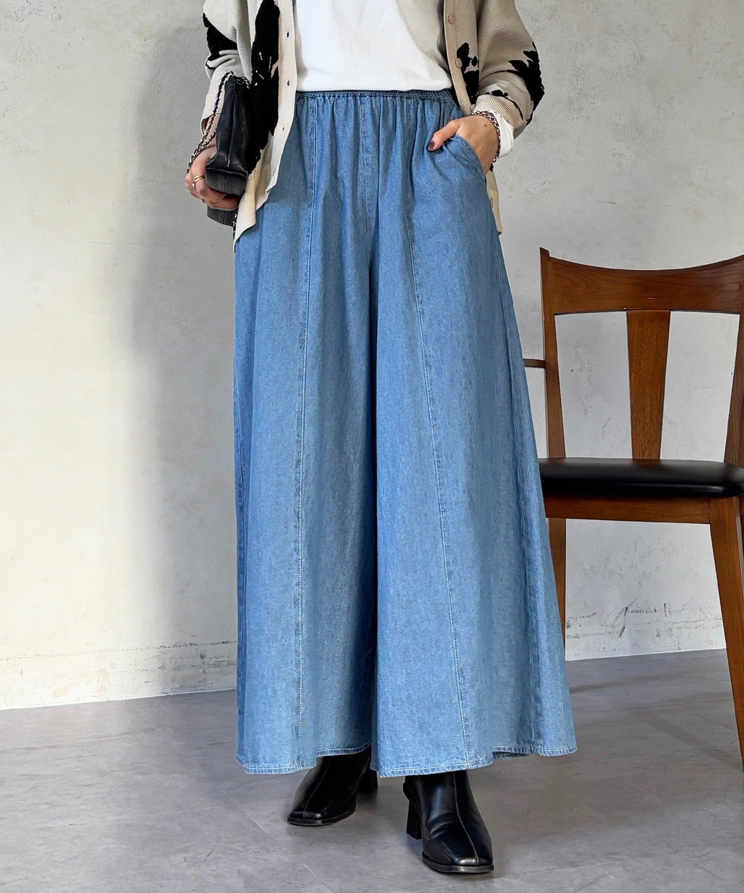 Croisiere(クロジエール) ギャザーイージーデニムワイドパンツ