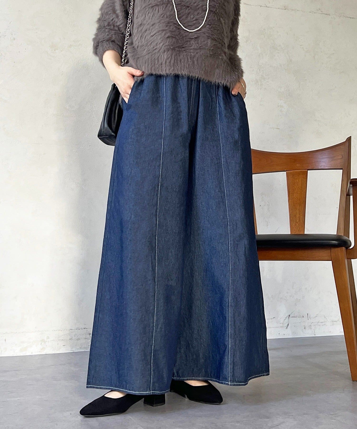 Croisiere(クロジエール) ギャザーイージーデニムワイドパンツ