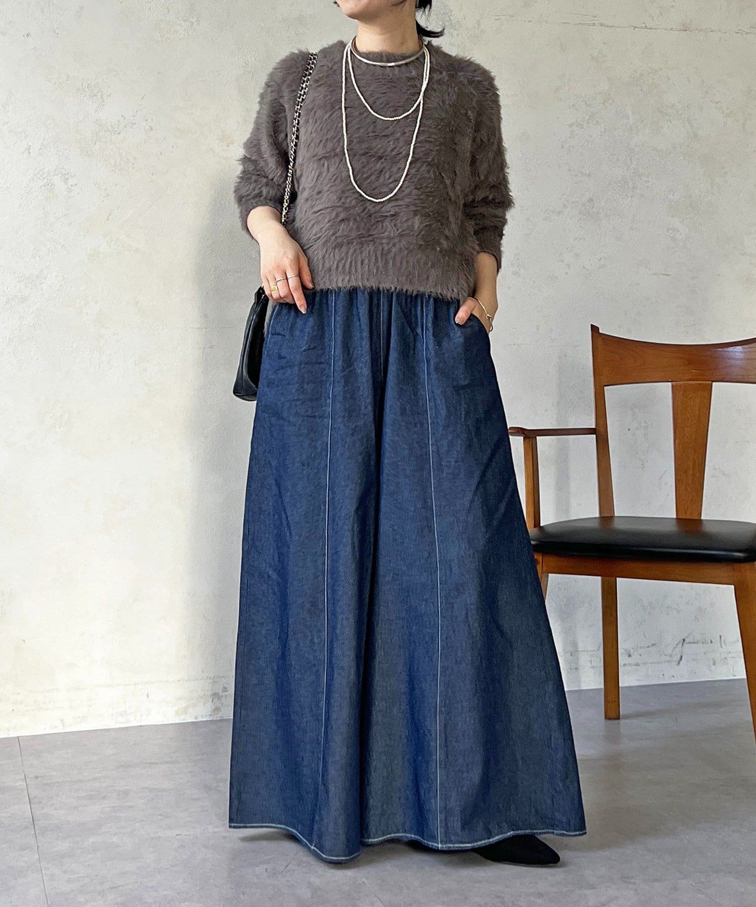 Croisiere(クロジエール) ギャザーイージーデニムワイドパンツ