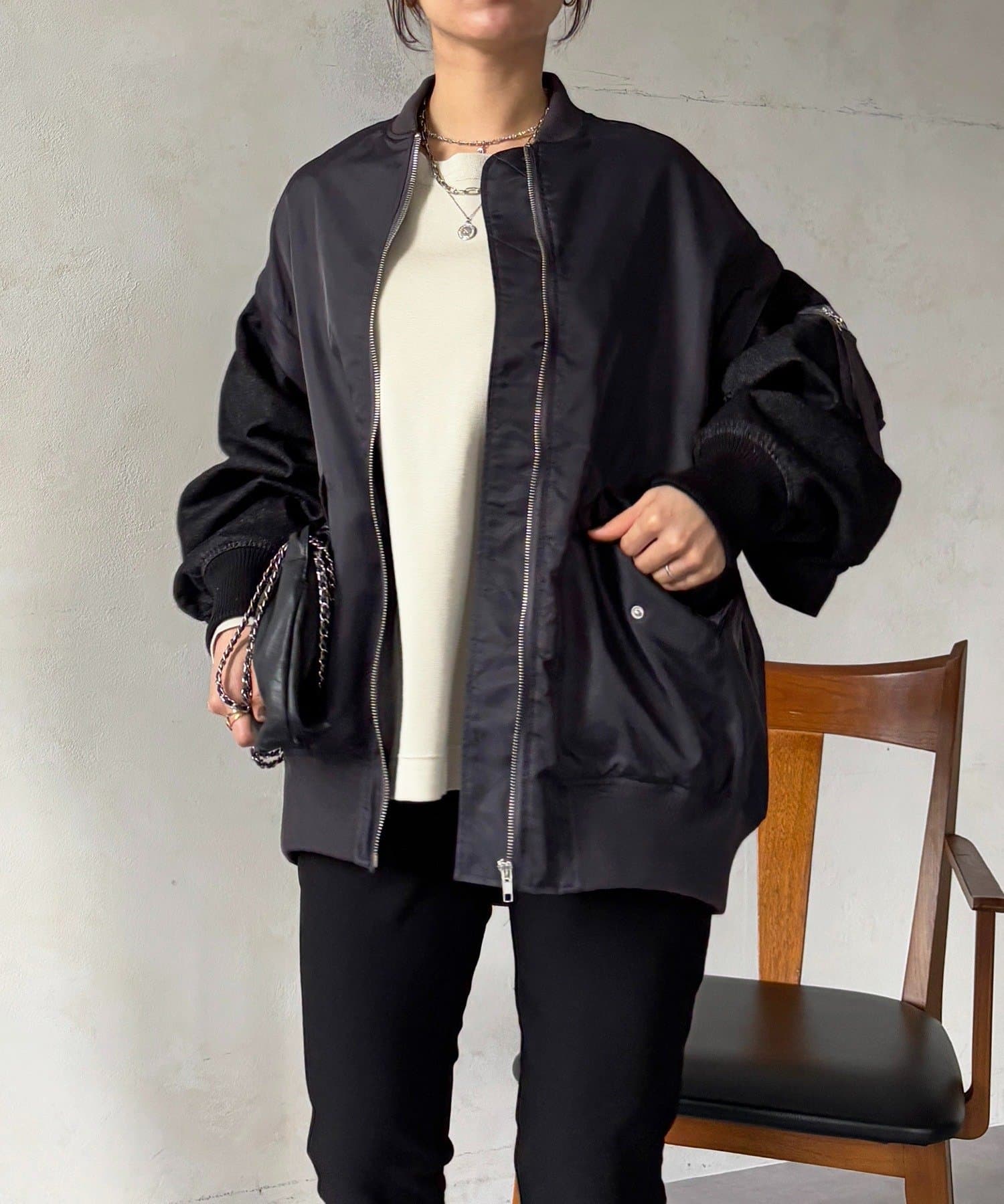 Croisiere(クロジエール) デニムスリーブMA1ジャケット