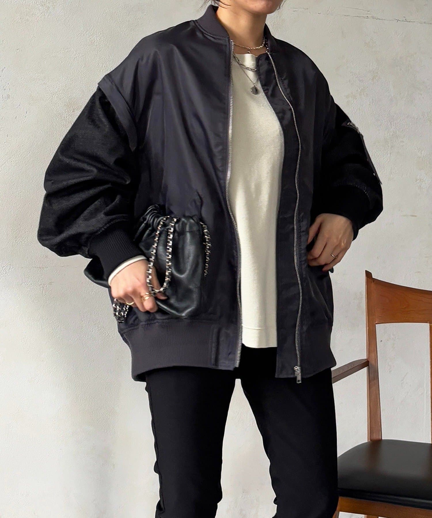 Croisiere(クロジエール) デニムスリーブMA1ジャケット