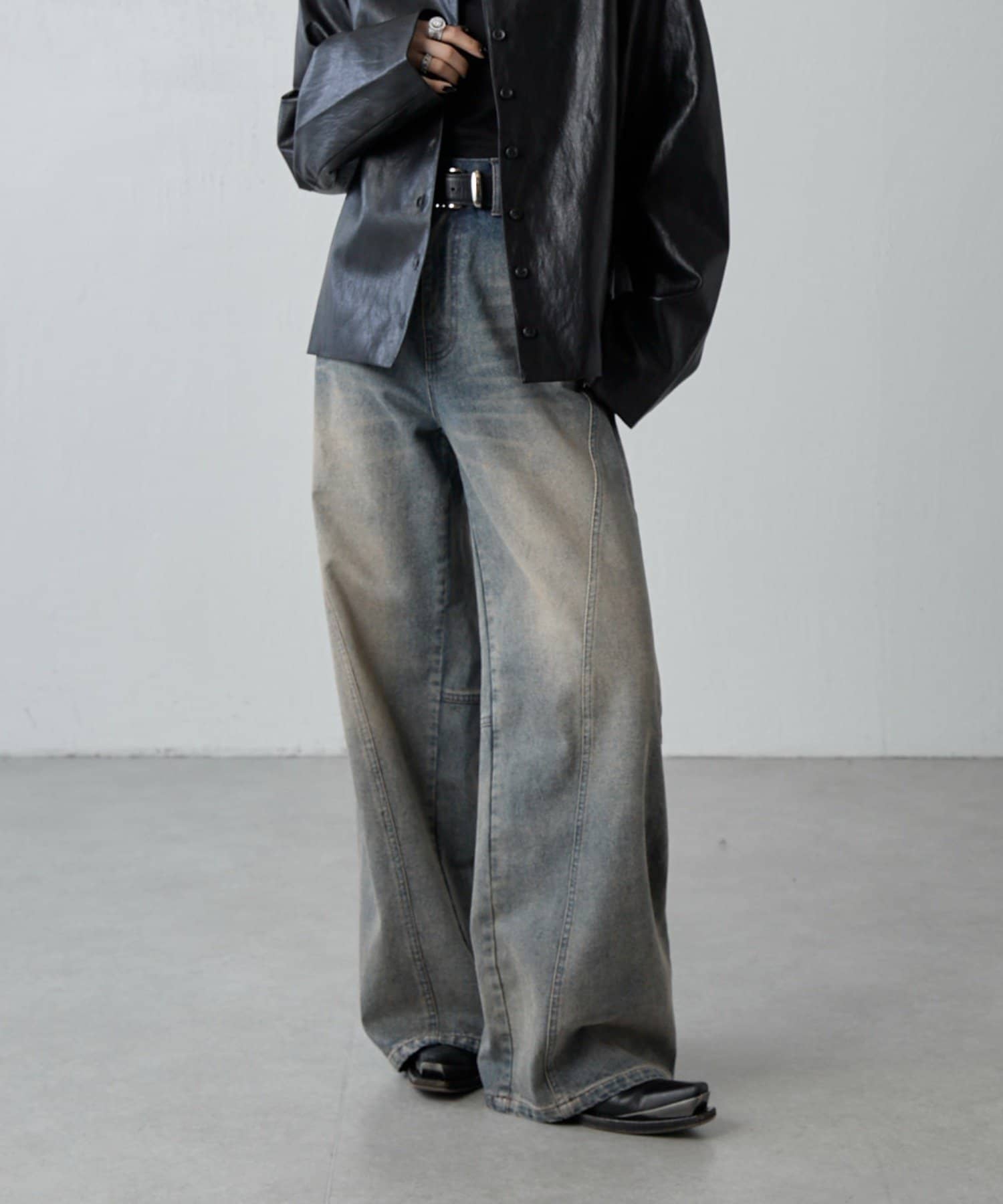 Lui's(ルイス) 切替デザインワイドデニムパンツ