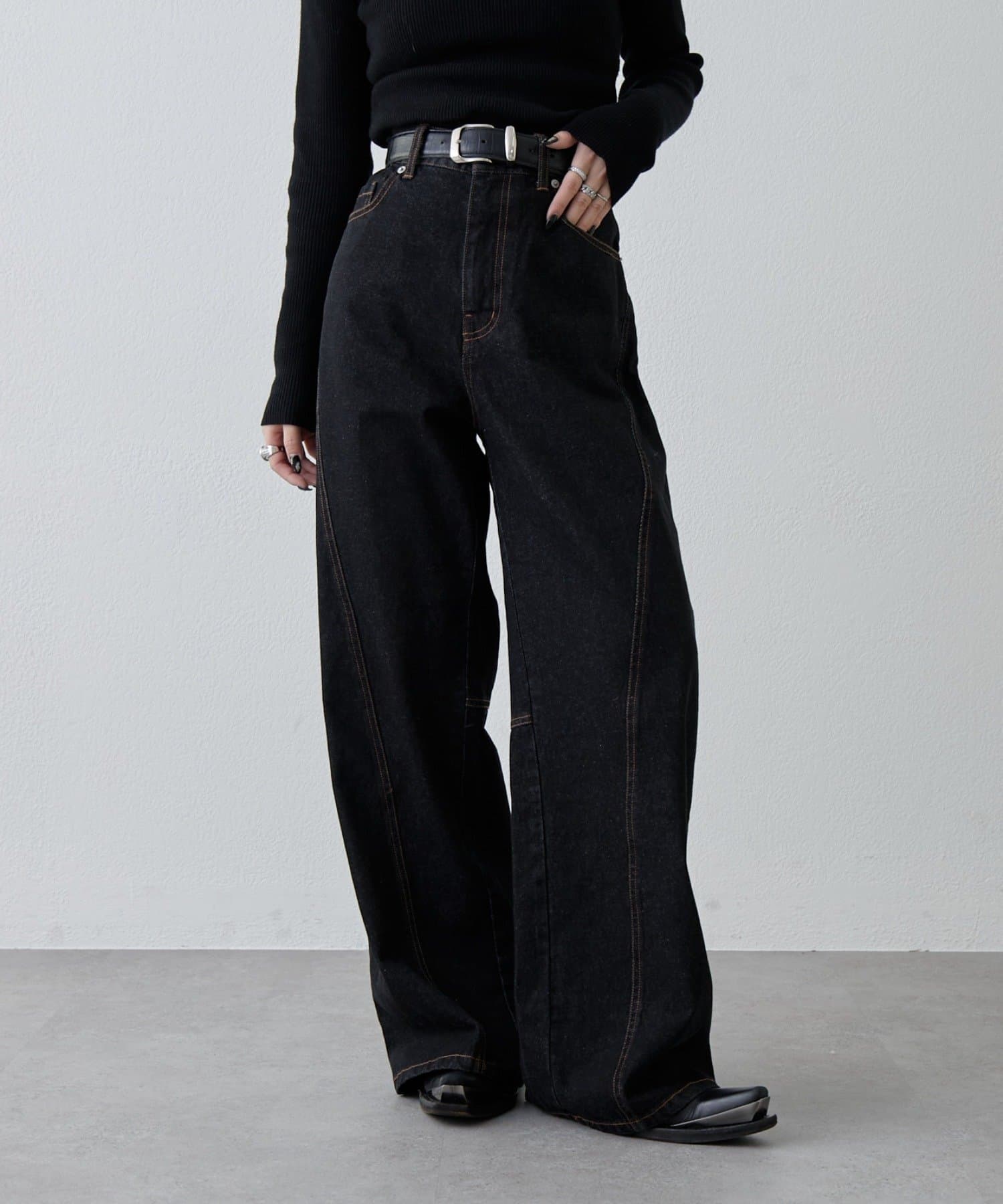 Lui's(ルイス) 切替デザインワイドデニムパンツ