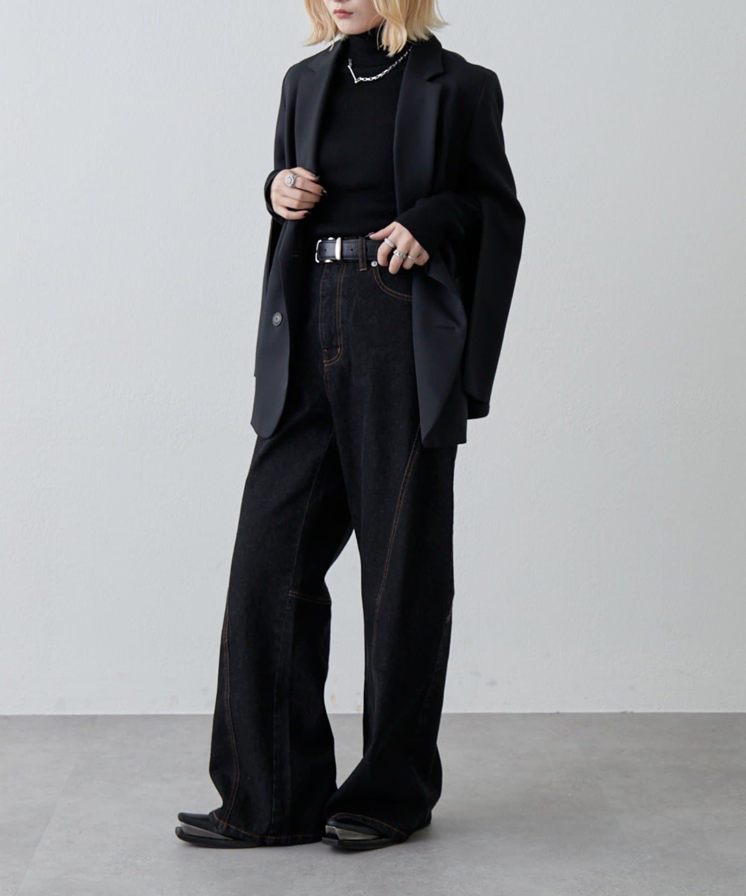 Lui's(ルイス) 切替デザインワイドデニムパンツ