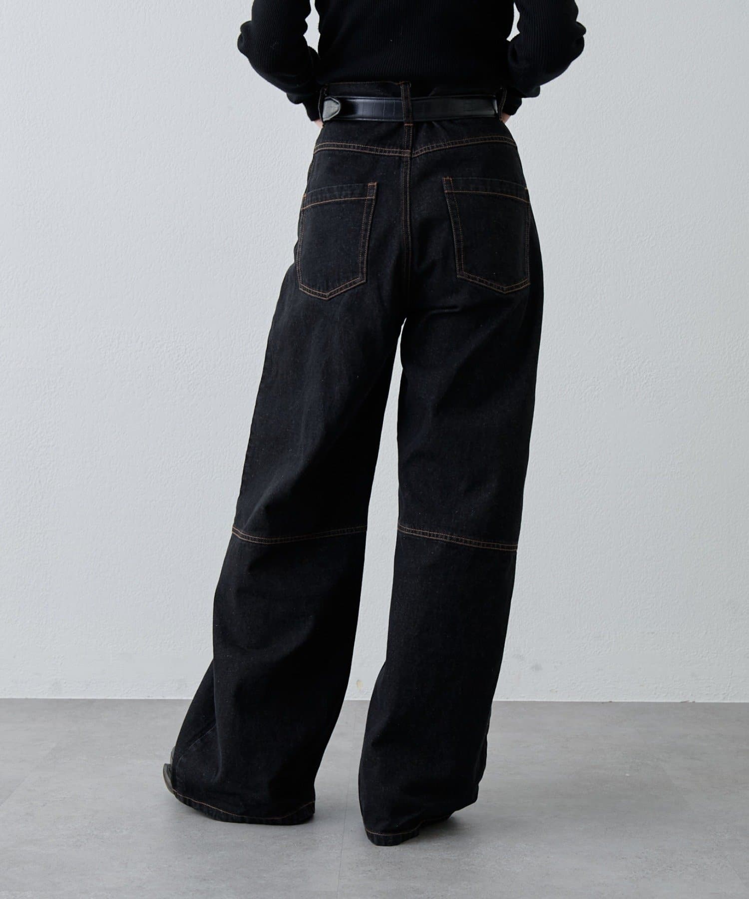 Lui's(ルイス) 切替デザインワイドデニムパンツ