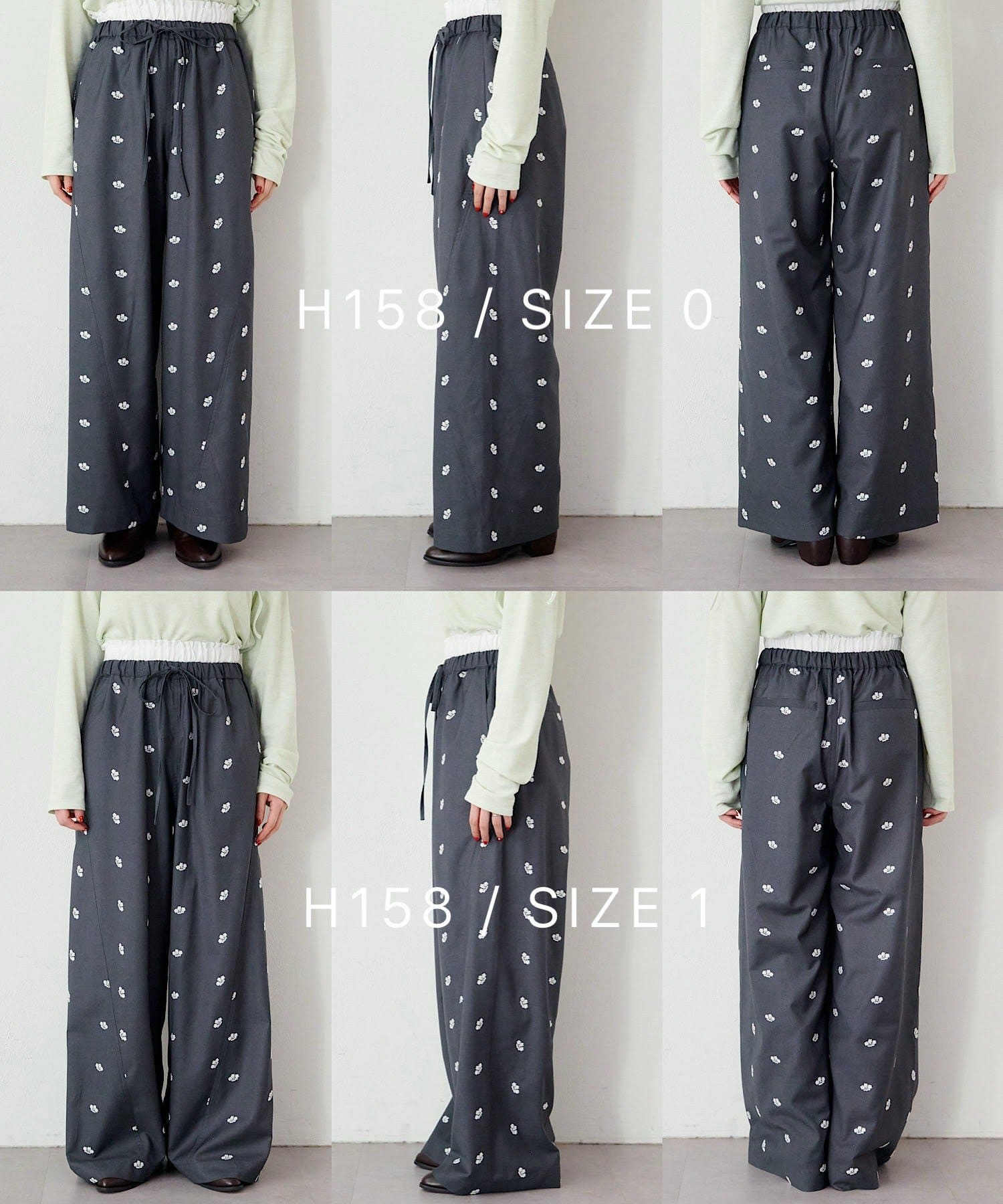 Kastane(カスタネ) 【新色追加/2サイズ展開/低身長サイズ】フラワーステッチワイドパンツ