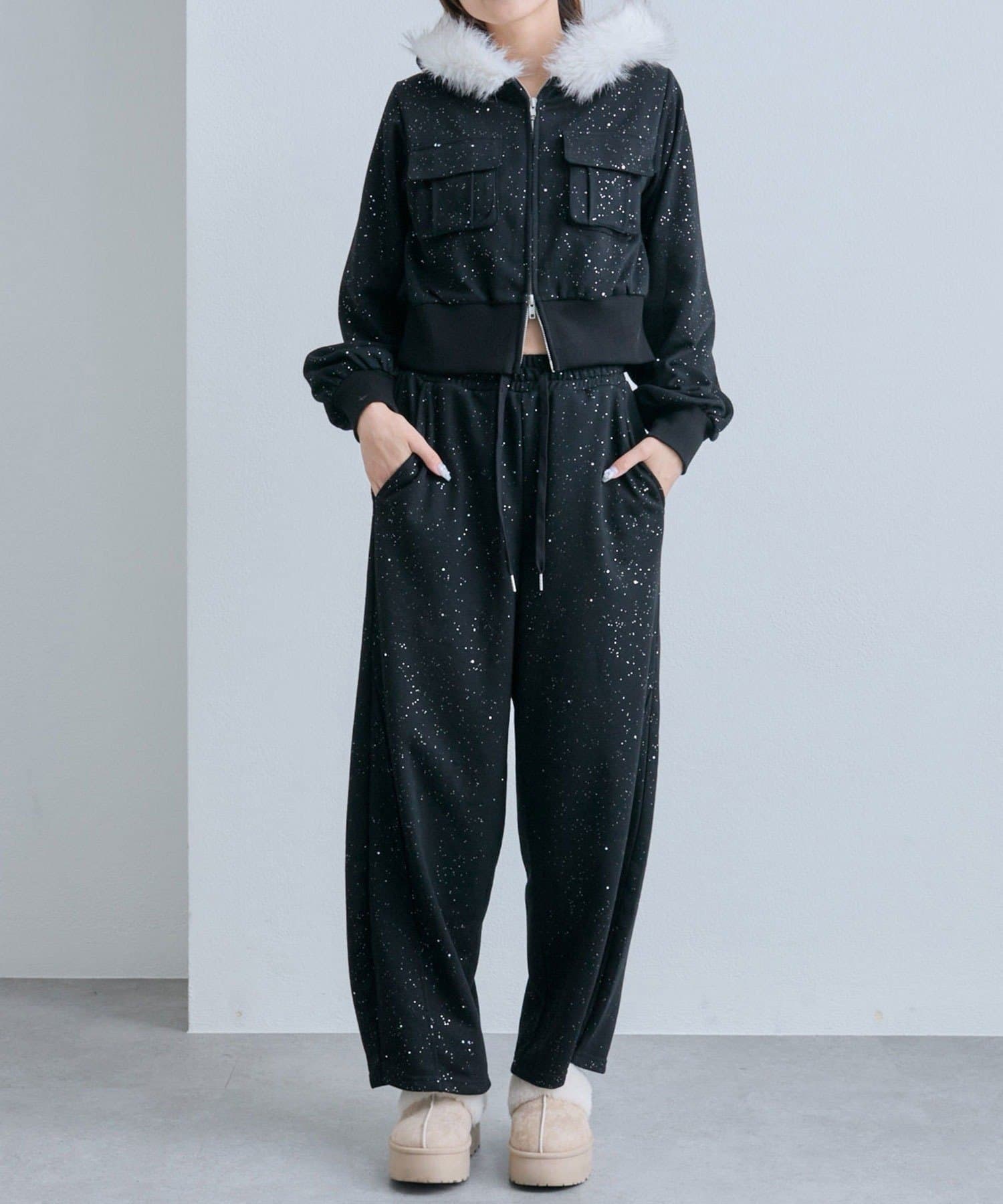 NICE CLAUP / OLIVE des OLIVE OUTLET(ナイスクラップ  / オリーブ デ オリーブ アウトレット) 【OLIVE des OLIVE】ファー付きスウェットパンツ