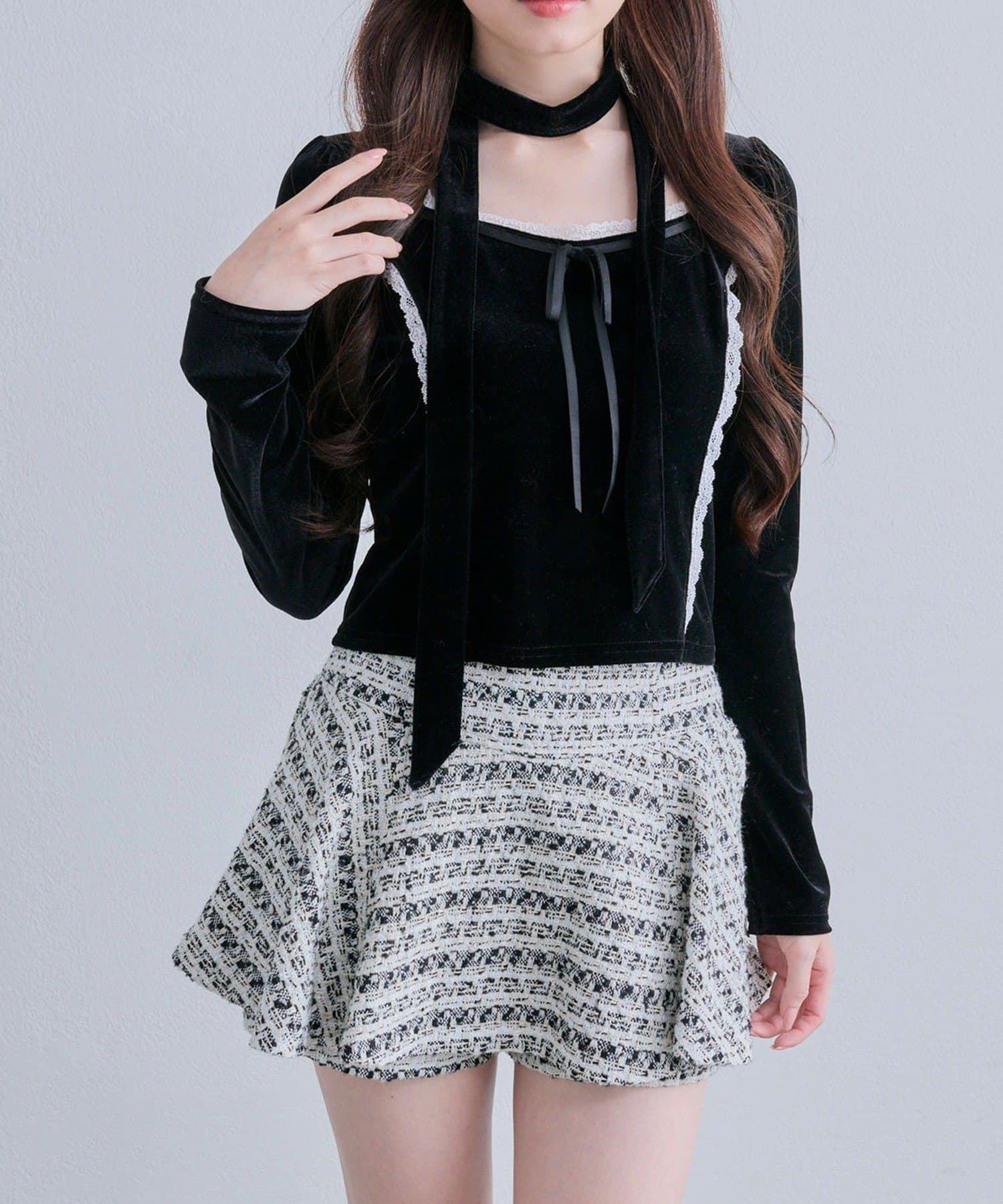 NICE CLAUP / OLIVE des OLIVE OUTLET(ナイスクラップ  / オリーブ デ オリーブ アウトレット) 【OLIVE des OLIVE】タイ付ベロアトップス