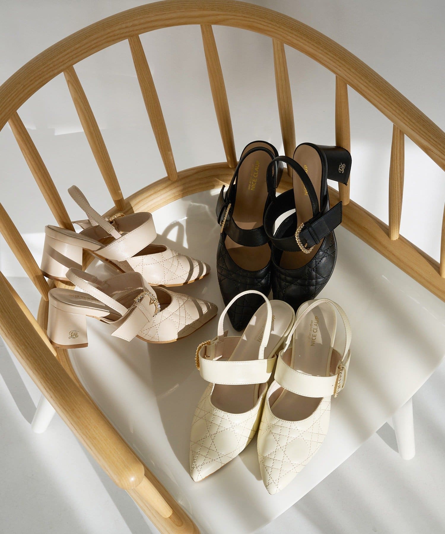 one after another NICE CLAUP(ワンアフターアナザー ナイスクラップ) ビジューバックルキルティングミュール