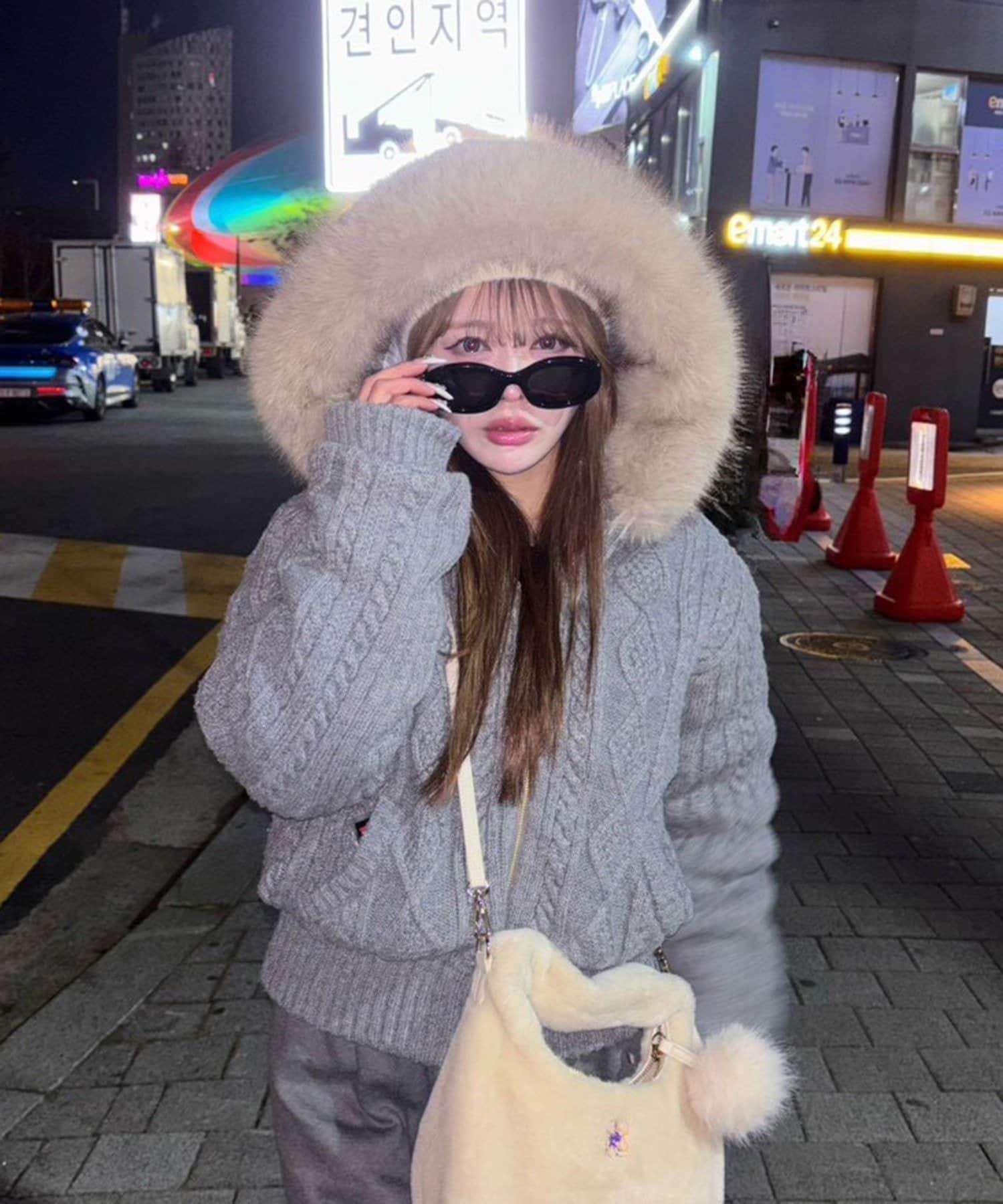 one after another NICE CLAUP(ワンアフターアナザー ナイスクラップ) ケーブルニット中綿ブルゾン