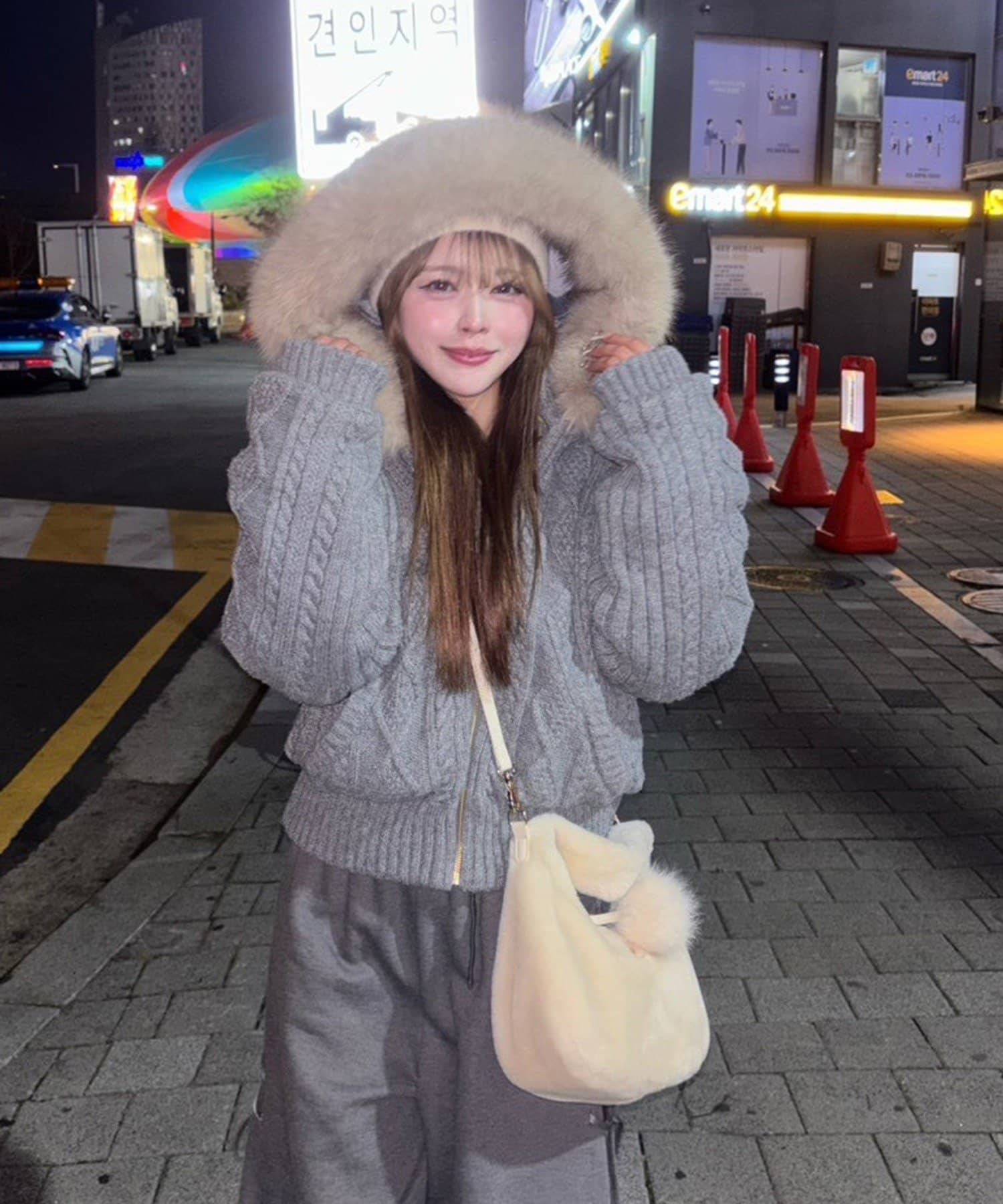 one after another NICE CLAUP(ワンアフターアナザー ナイスクラップ) ケーブルニット中綿ブルゾン