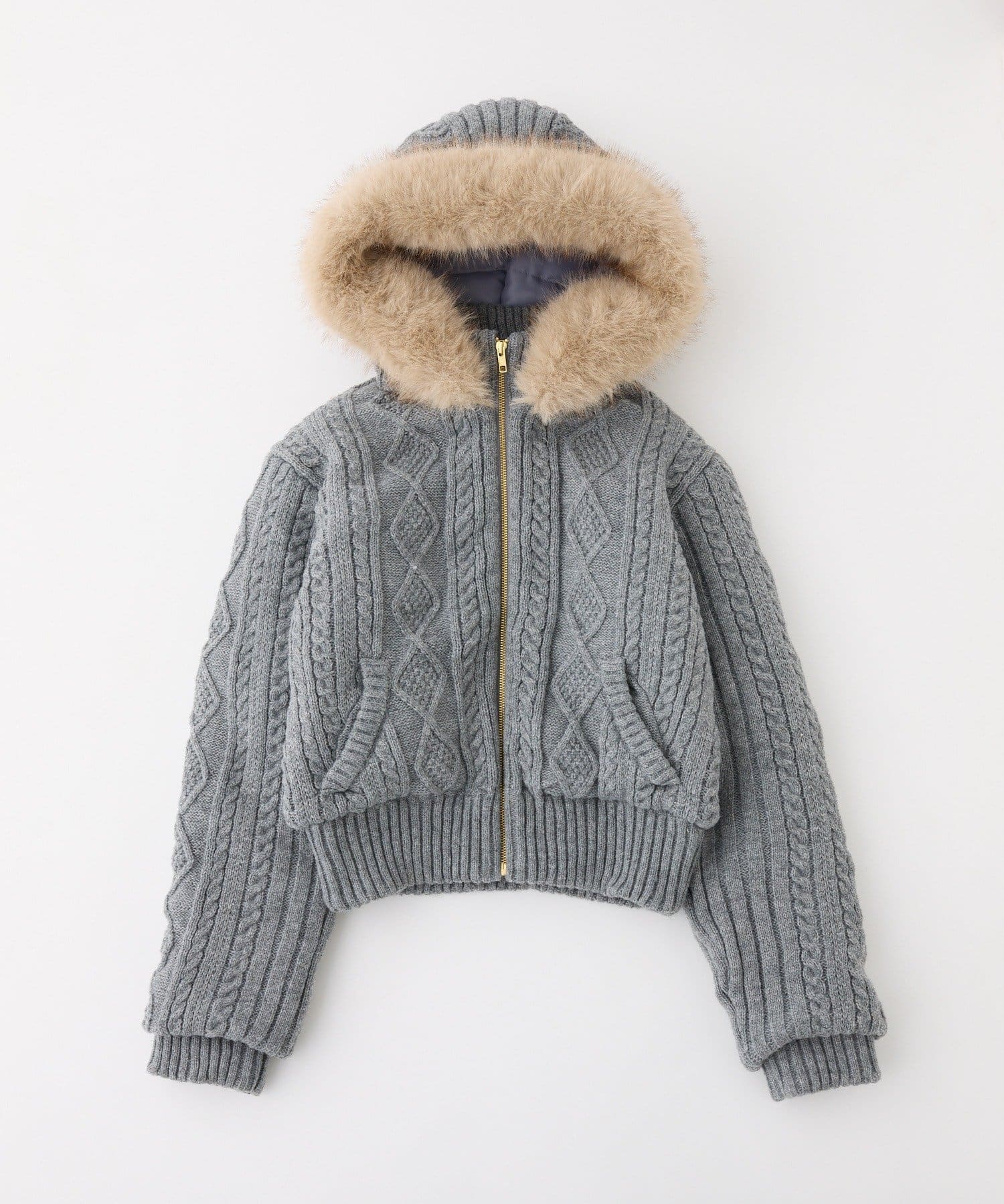 one after another NICE CLAUP(ワンアフターアナザー ナイスクラップ) ケーブルニット中綿ブルゾン