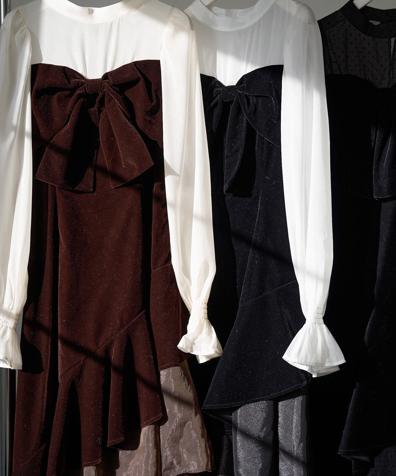 one after another NICE CLAUP(ワンアフターアナザー ナイスクラップ) 【Occasion Collection】ベロアリボン異素材ワンピース