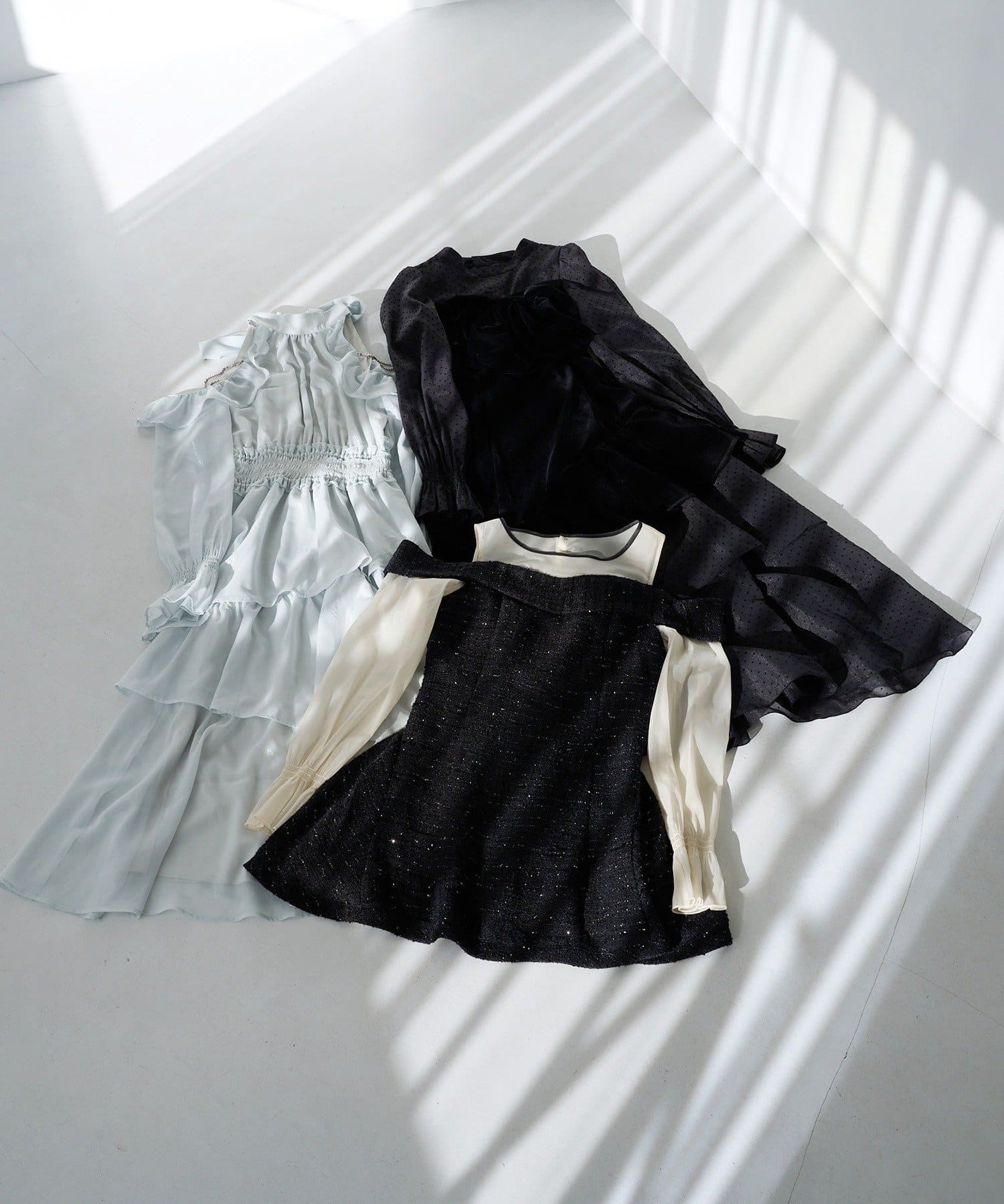 one after another NICE CLAUP(ワンアフターアナザー ナイスクラップ) 【Occasion Collection】ベロアリボン異素材ワンピース