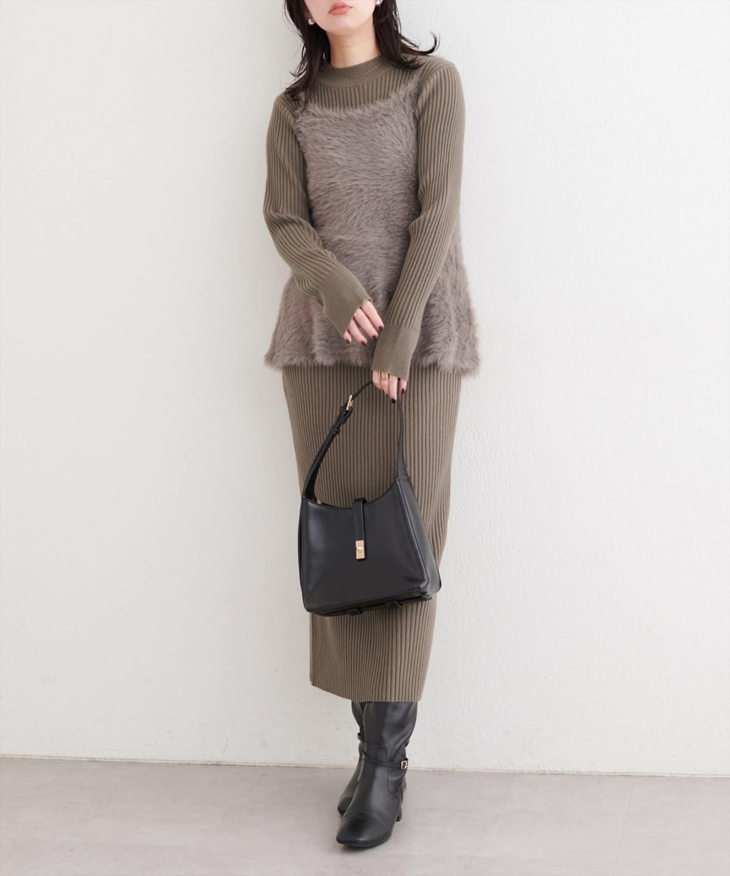 natural couture(ナチュラルクチュール) バックリボンペプラムビスチェ＋ニットワンピース