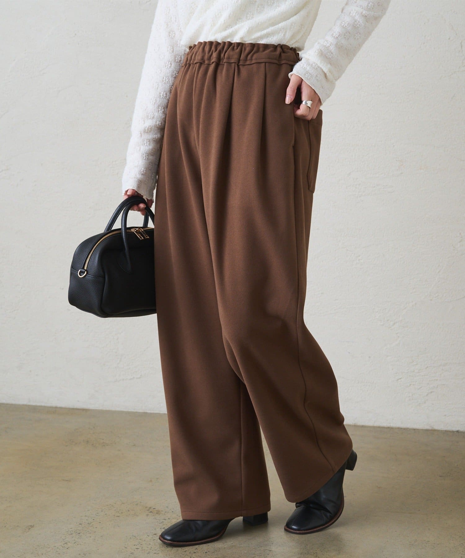 PUAL CE CIN(ピュアルセシン) ストレッチ起毛コクーンパンツ