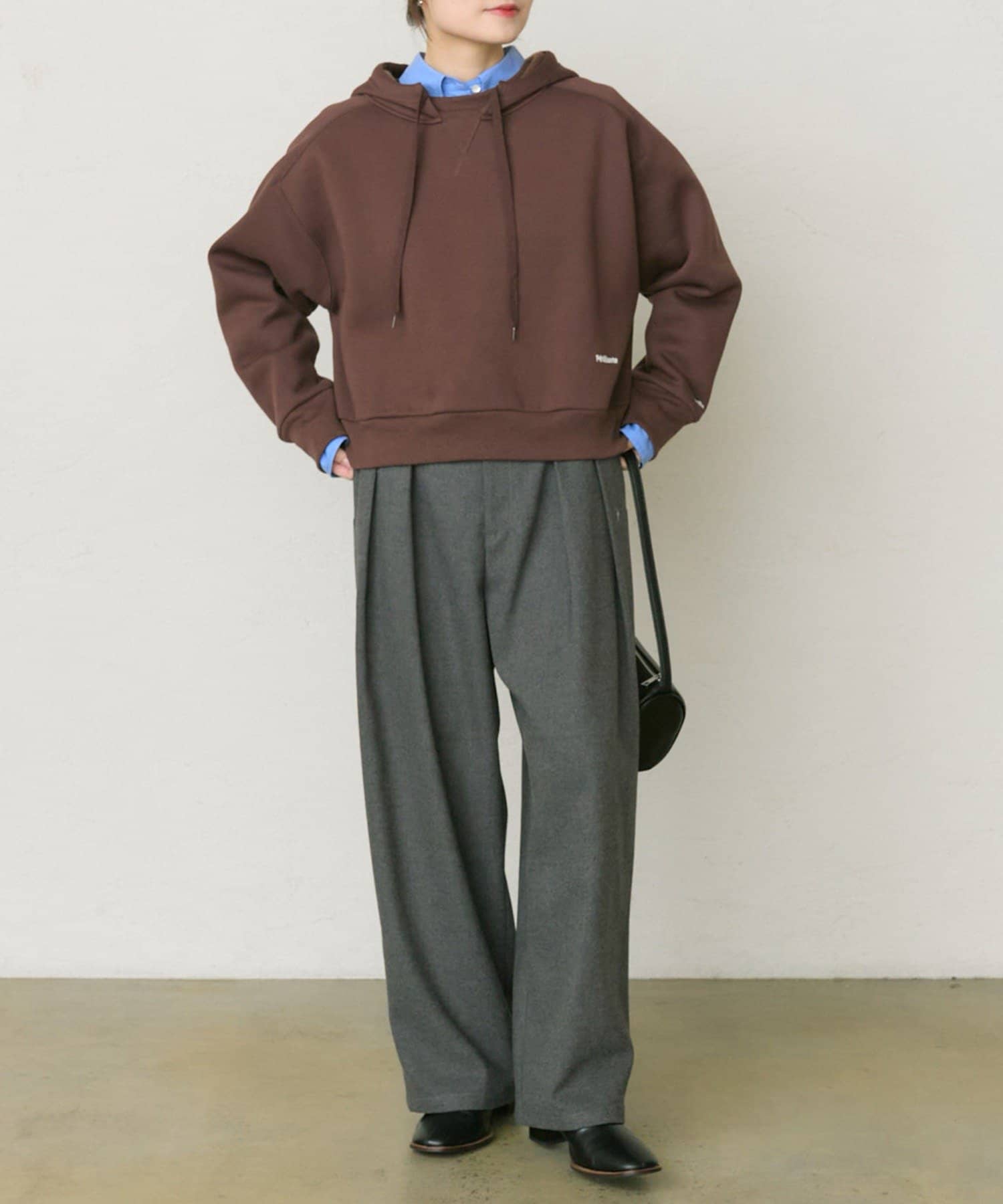 PUAL CE CIN(ピュアルセシン) コットンリヨセルロゴ刺繍シャツ