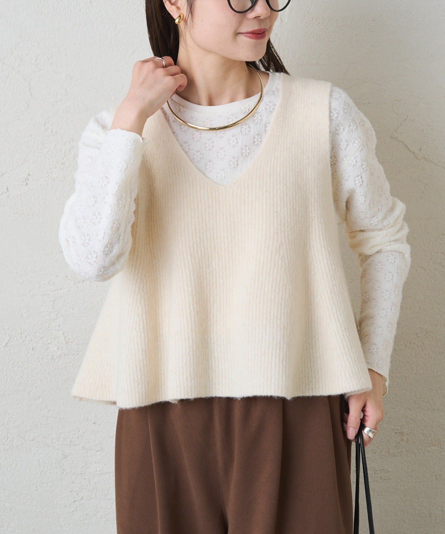 PUAL CE CIN(ピュアルセシン) 片畦ニットビスチェ