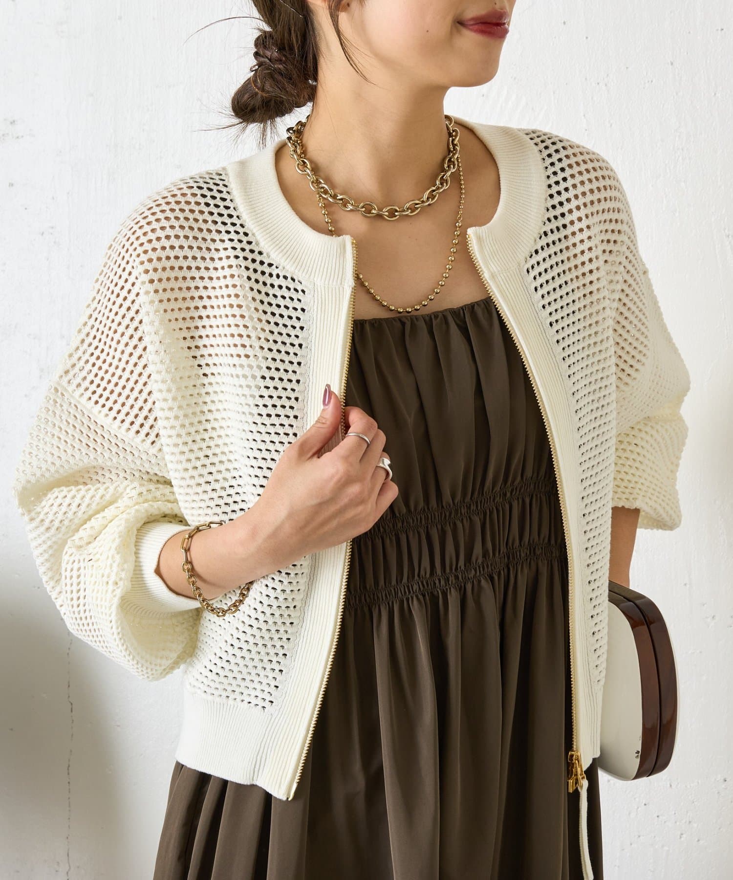 Jena　espace merveilleux(ジェナ　エスパスメルヴェイユ) 【WEB限定】メッシュニットブルゾン