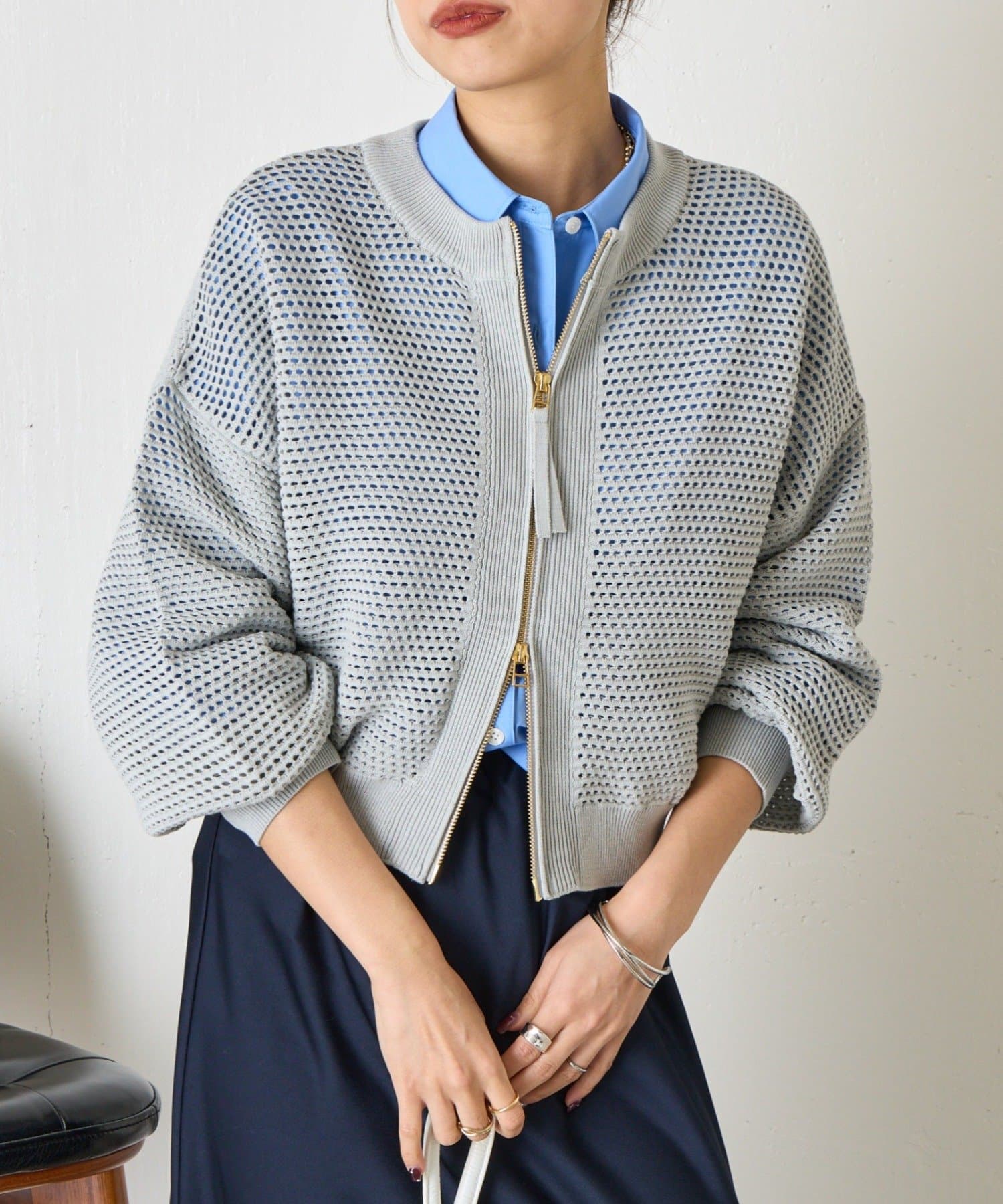 Jena　espace merveilleux(ジェナ　エスパスメルヴェイユ) 【WEB限定】メッシュニットブルゾン