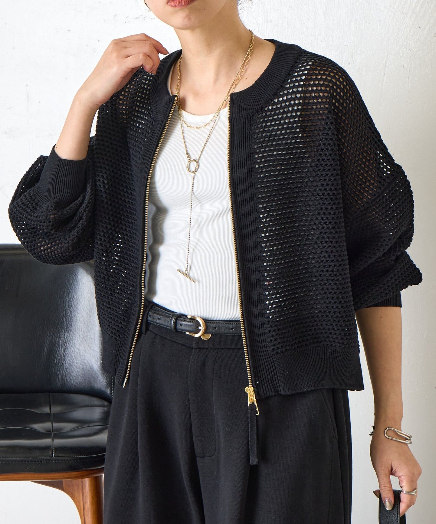 Jena　espace merveilleux(ジェナ　エスパスメルヴェイユ) 【WEB限定】メッシュニットブルゾン