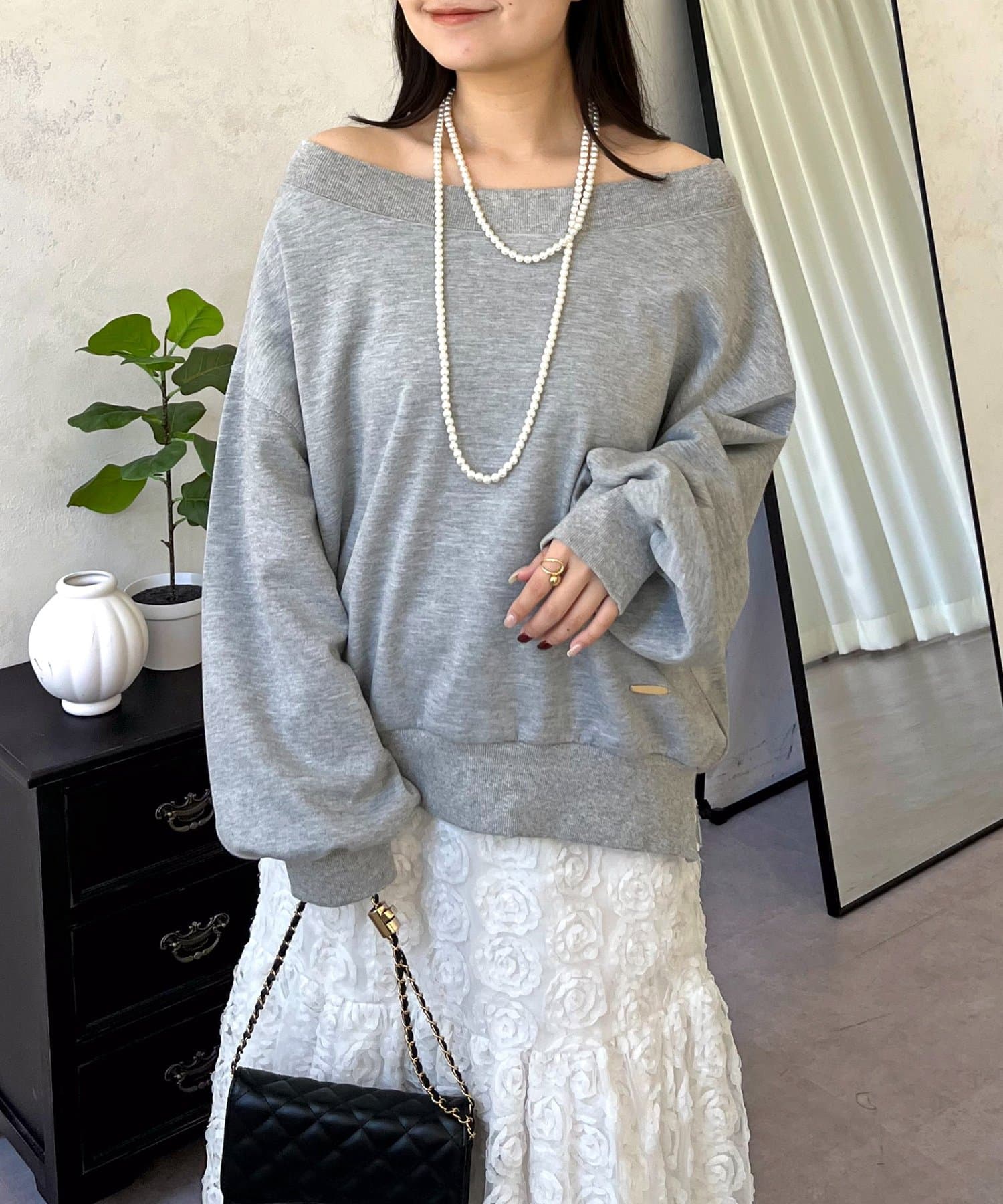 prose verse(プロズヴェール) ボートネック裾メタルスウェット