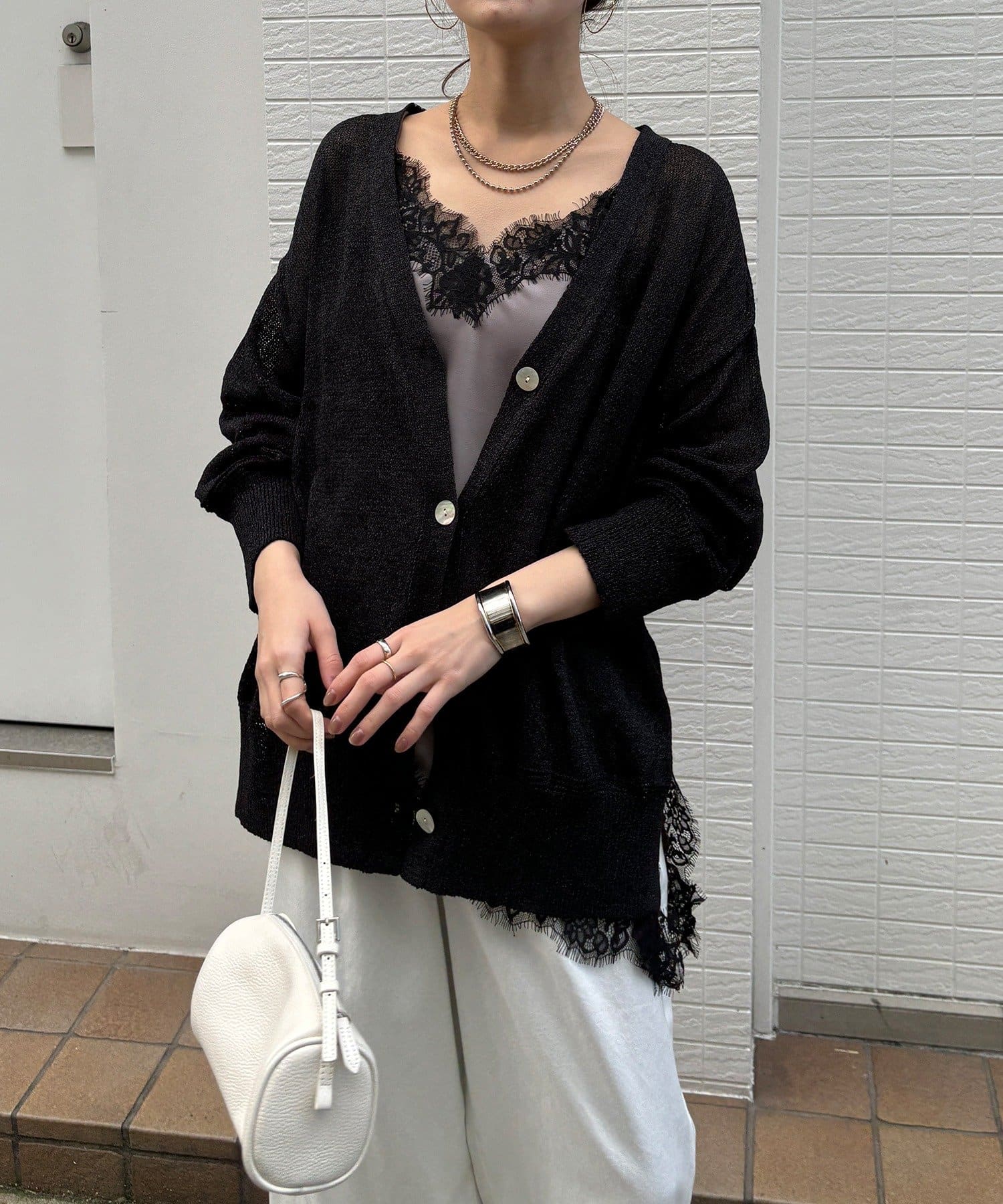 DOUDOU(ドゥドゥ) 【WEB限定】ペーパーヤーン前後2WAYカーディガン