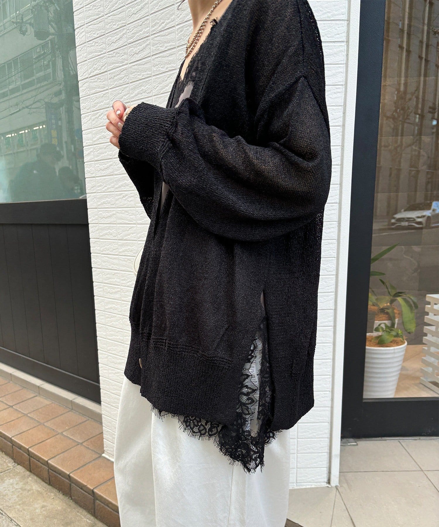 DOUDOU(ドゥドゥ) 【WEB限定】ペーパーヤーン前後2WAYカーディガン