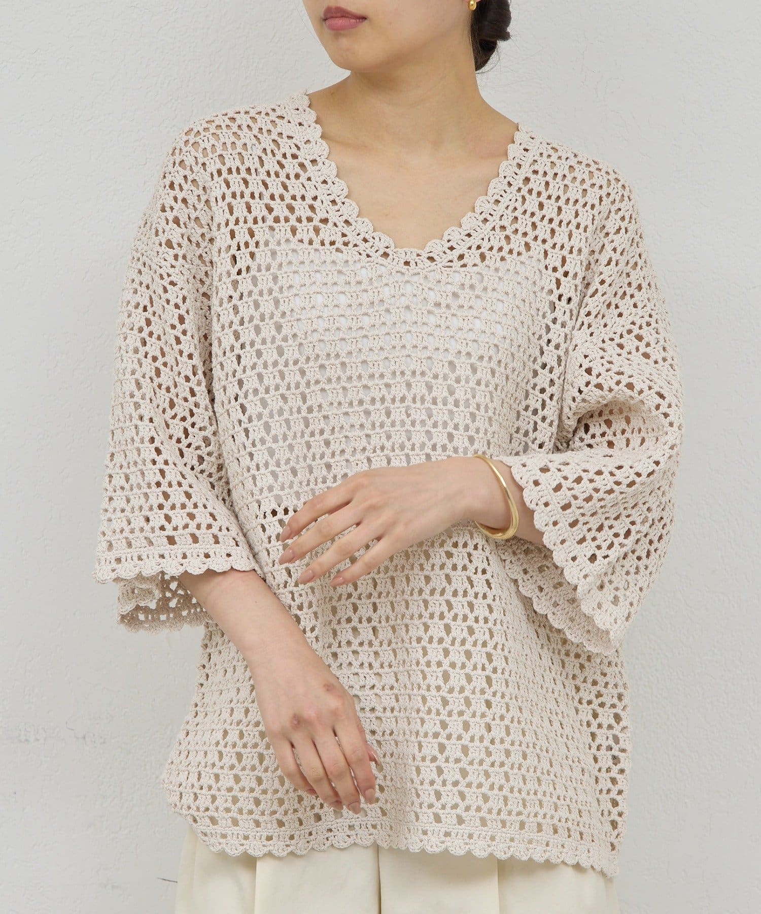 GALLARDAGALANTE(ガリャルダガランテ) 【HERITANOVUM】コットンペーパークロシェットプルオーバー