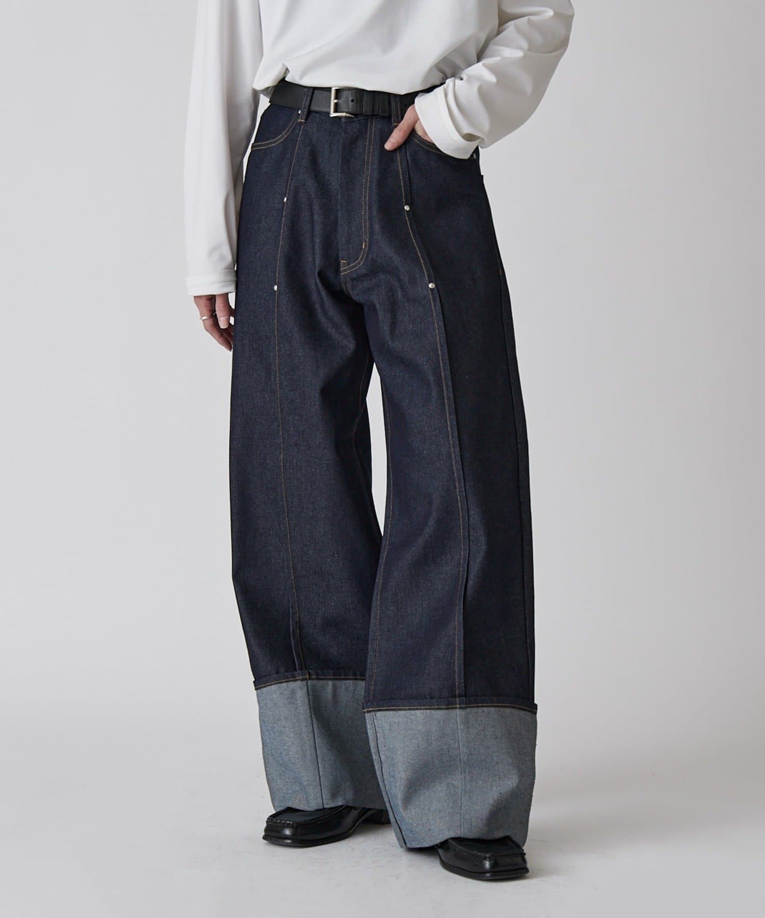Lui's(ルイス) 【Neucon】ロールアップタックワイドストレートデニム / セットアップ対応