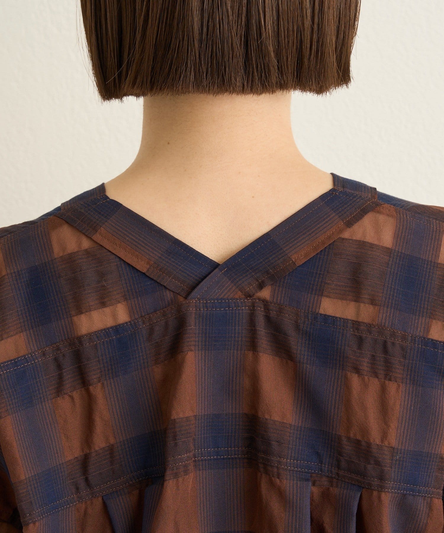 Omekashi(オメカシ) シアーチェックカラーレスブラウス