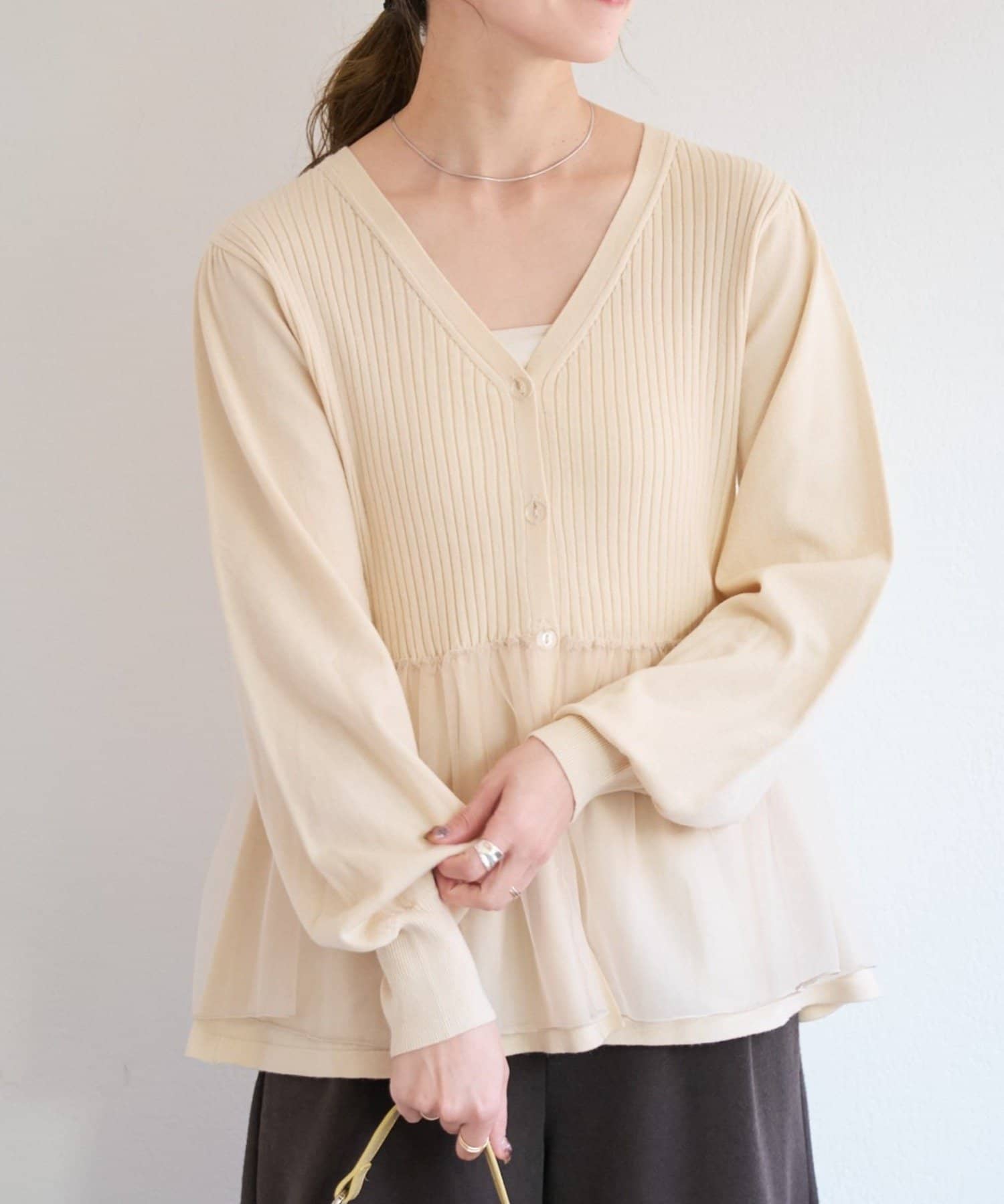 Kastane(カスタネ) B チュールレイヤードニットカーディガン