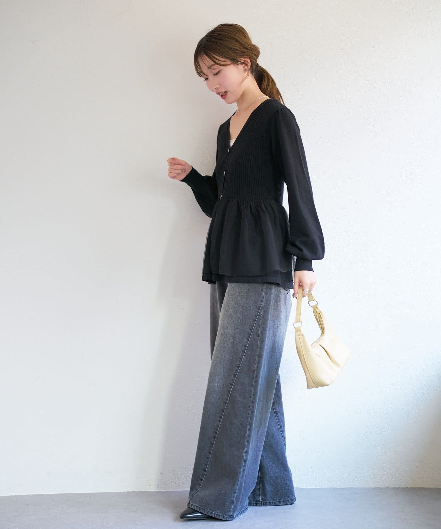 Kastane(カスタネ) B チュールレイヤードニットカーディガン