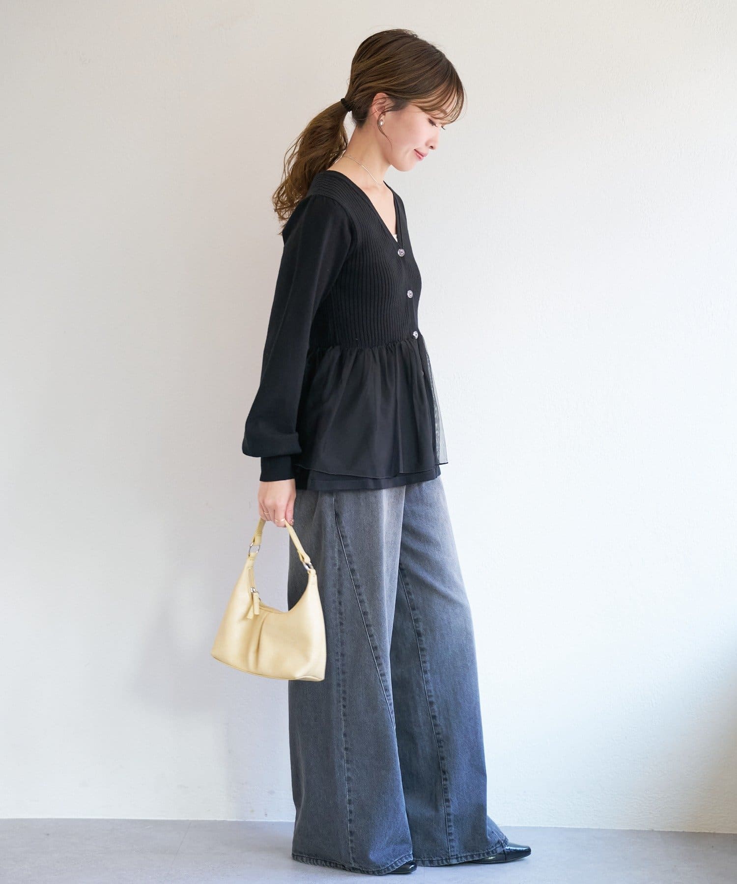 Kastane(カスタネ) B チュールレイヤードニットカーディガン