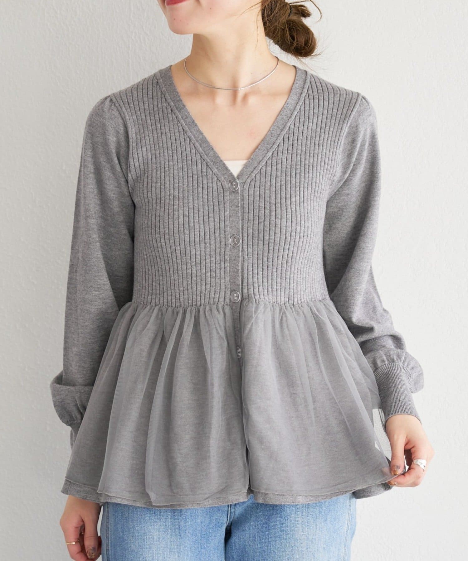 Kastane(カスタネ) B チュールレイヤードニットカーディガン