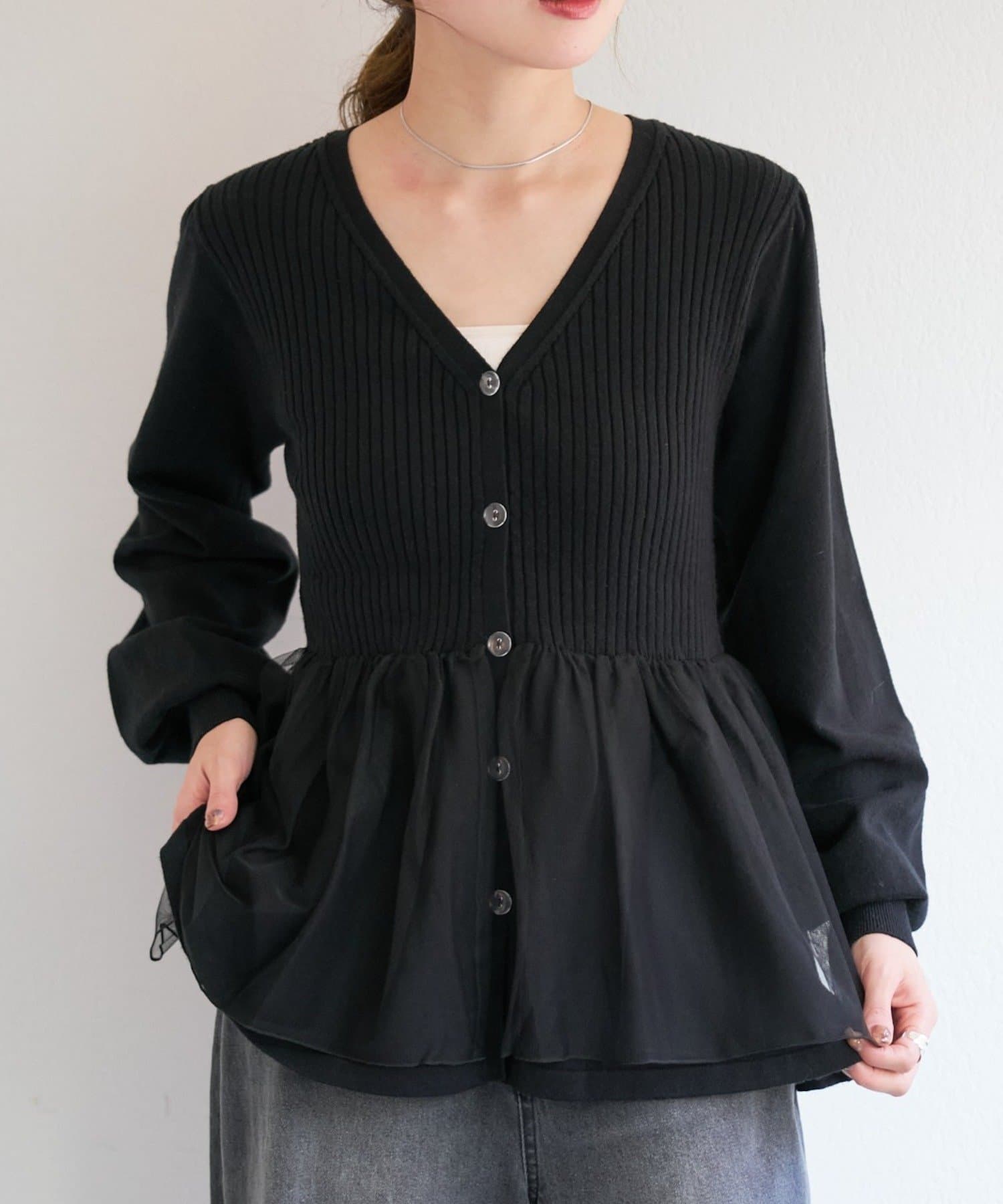 Kastane(カスタネ) B チュールレイヤードニットカーディガン