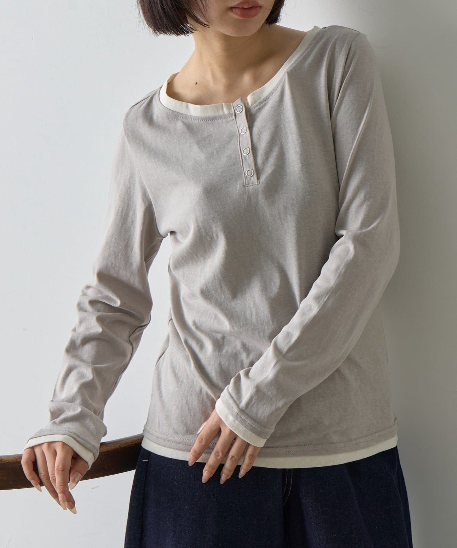 -goocy-(グーシー) レイヤードライクヘンリーネックロンT