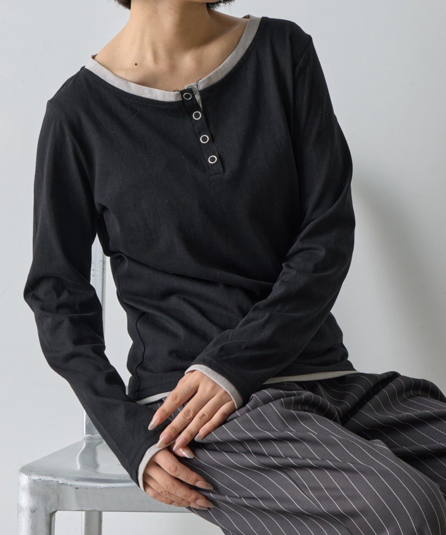 -goocy-(グーシー) レイヤードライクヘンリーネックロンT