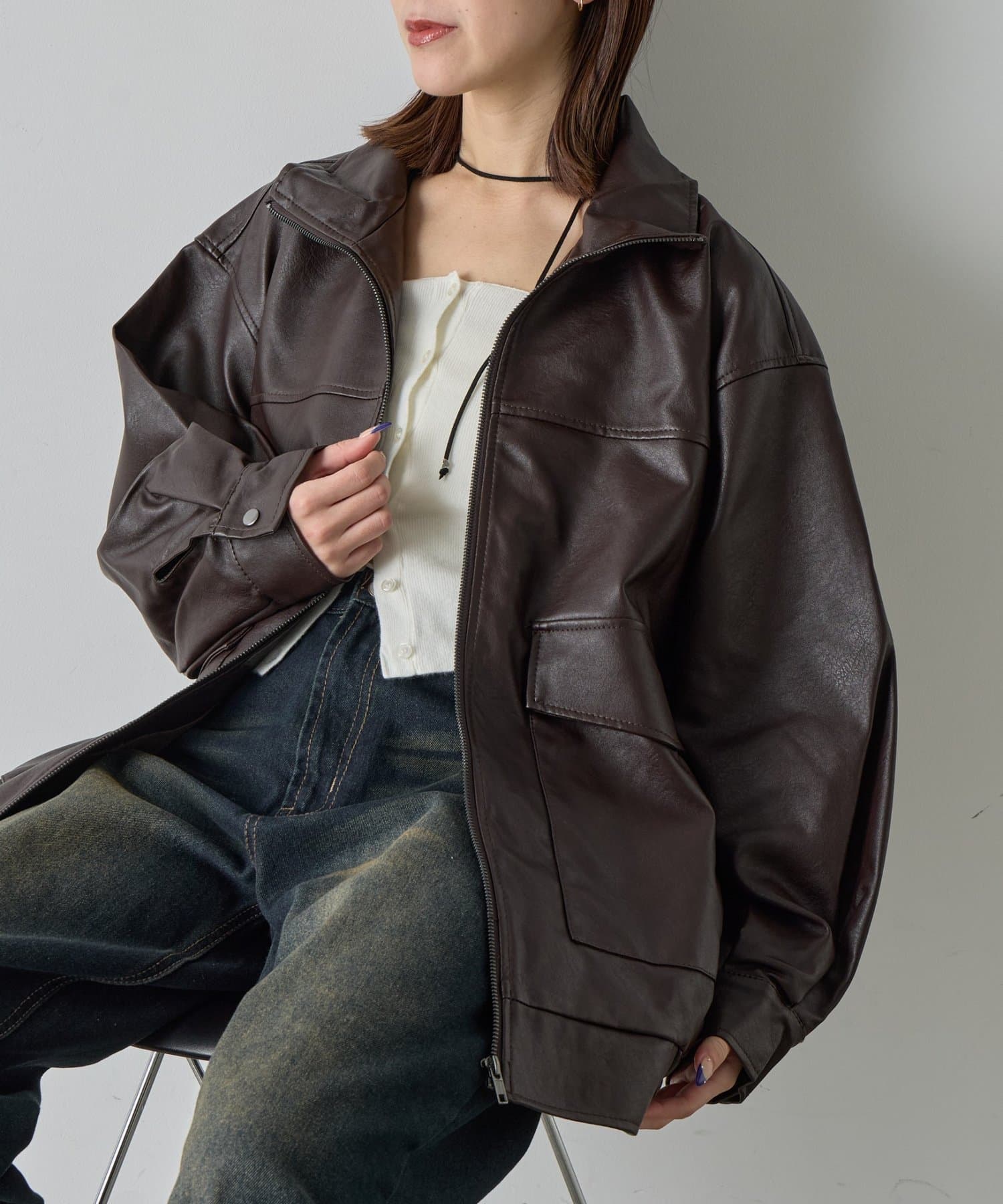 -goocy-(グーシー) 合皮スタンドオーバーサイズブルゾン