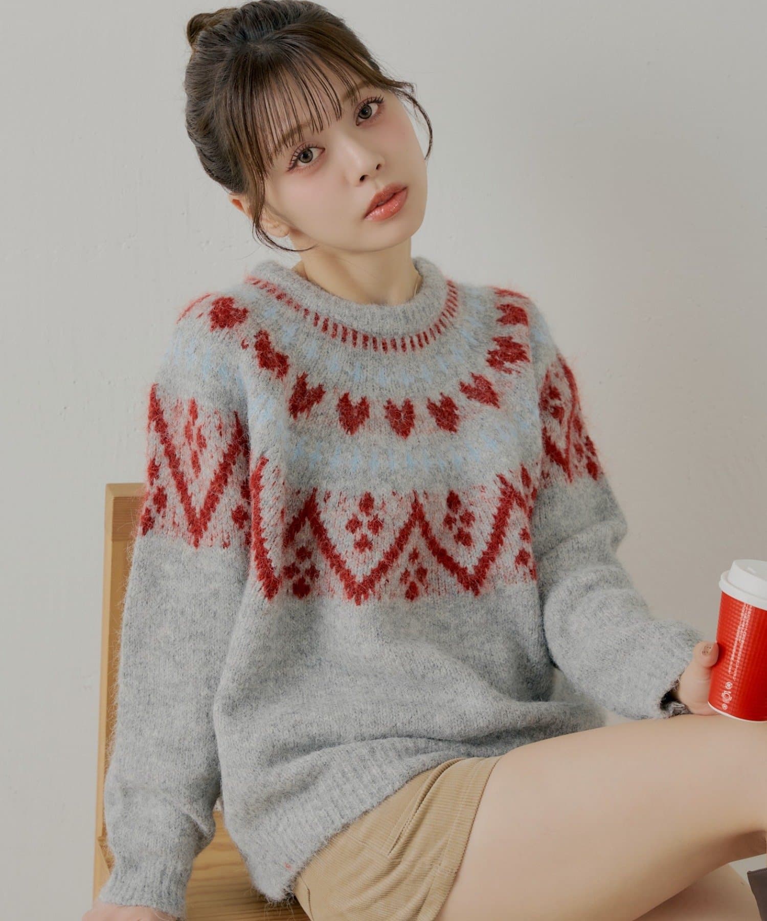 Chico(チコ) ハート柄アーガイルニット