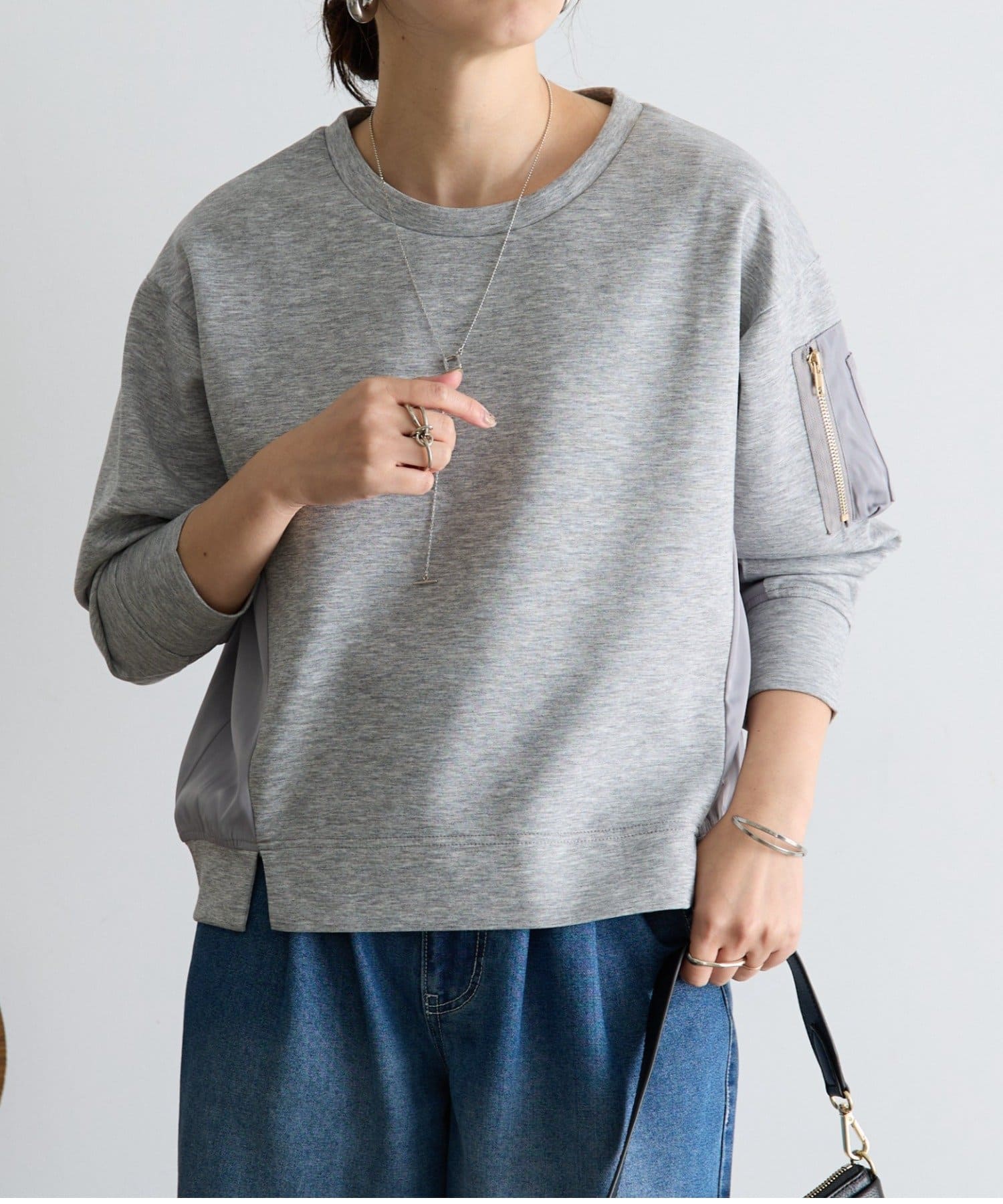 Jena　espace merveilleux(ジェナ　エスパスメルヴェイユ) 【一枚で映える】異素材切替袖ポケットカットソー